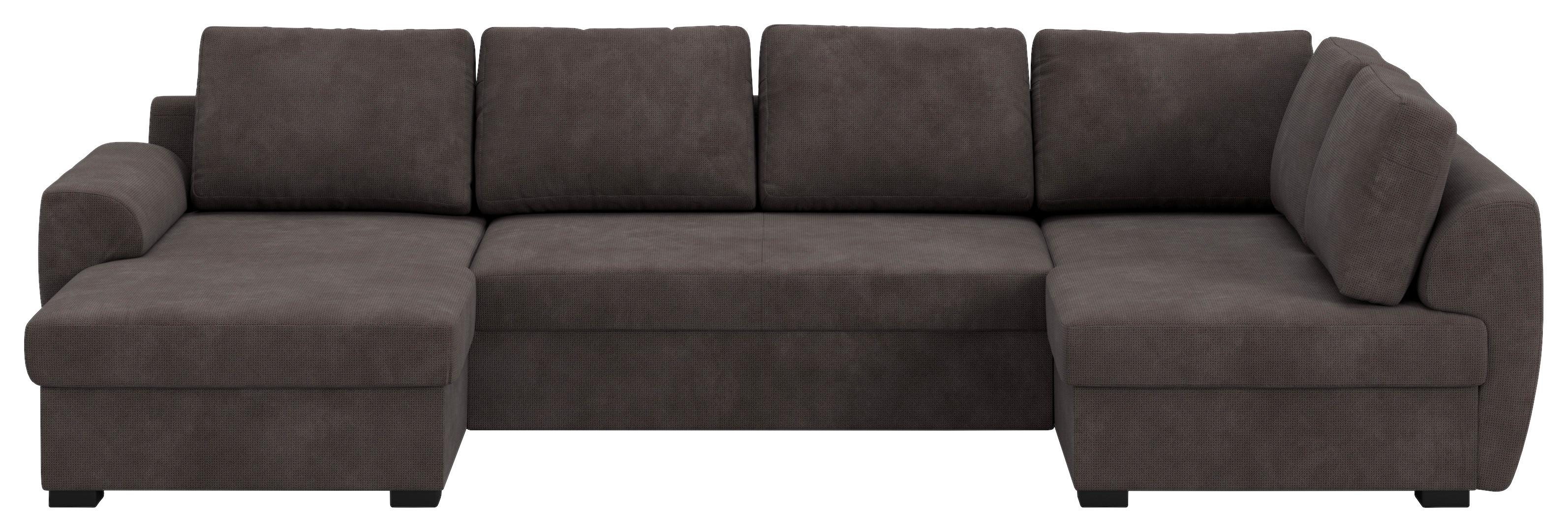 Wohnlandschaft m. Bettfunktion Mirkrofaser braun, B: 327cm - Schwarz/Braun, Trend, Textil (154/327/86cm) - MID.YOU