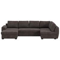 Wohnlandschaft m. Bettfunktion Mirkrofaser braun, B: 327cm - Schwarz/Braun, Trend, Textil (154/327/86cm) - MID.YOU