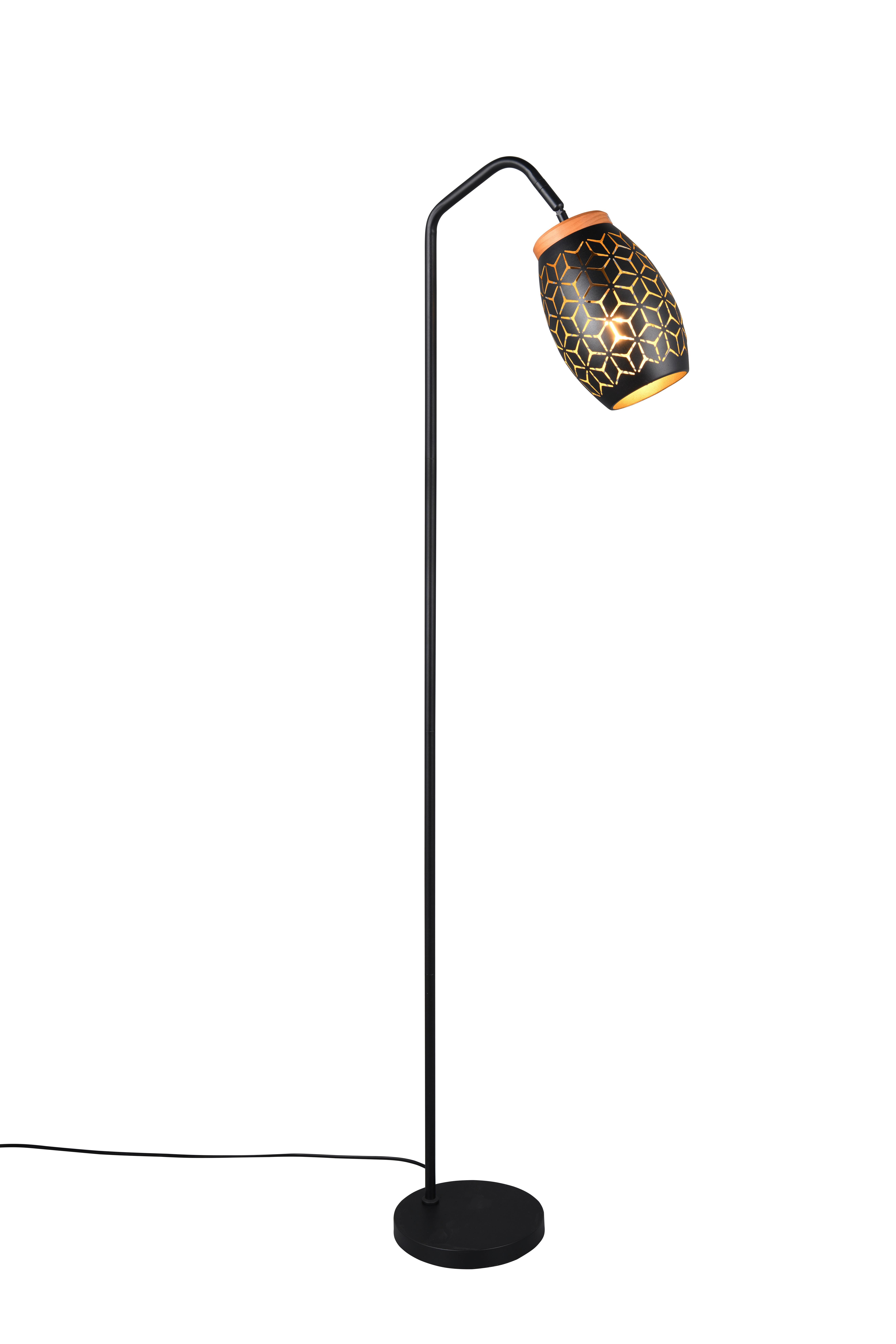 Stehleuchte Bidar D: 22 Cm Schwarz Kieferfarben Goldfarbe - Goldfarben/Schwarz, Trend, Holz/Metall (22/147cm)