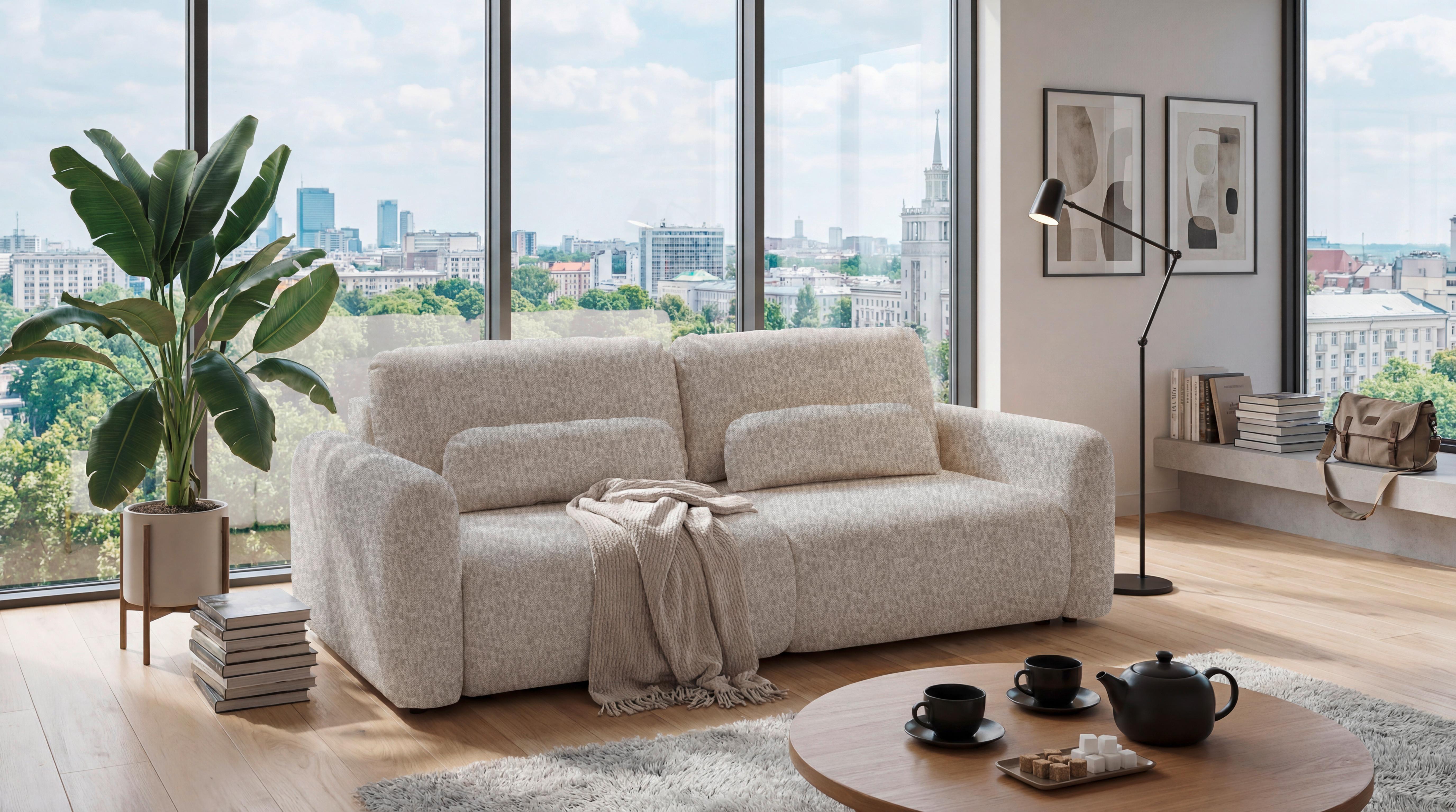 Schlafsofa Bubble 2 Perlmutt, B: 240cm - Perlmutt/Schwarz, MODERN, Textil (240/89/122cm) - MID.YOU