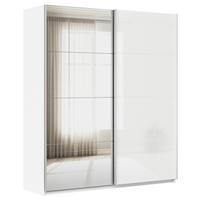 Schwebetürenschrank B: 181cm Feldkirch Weiß - Weiß Hochglanz/Silberfarben, MODERN, Glas/Holzwerkstoff (181/210/62cm)