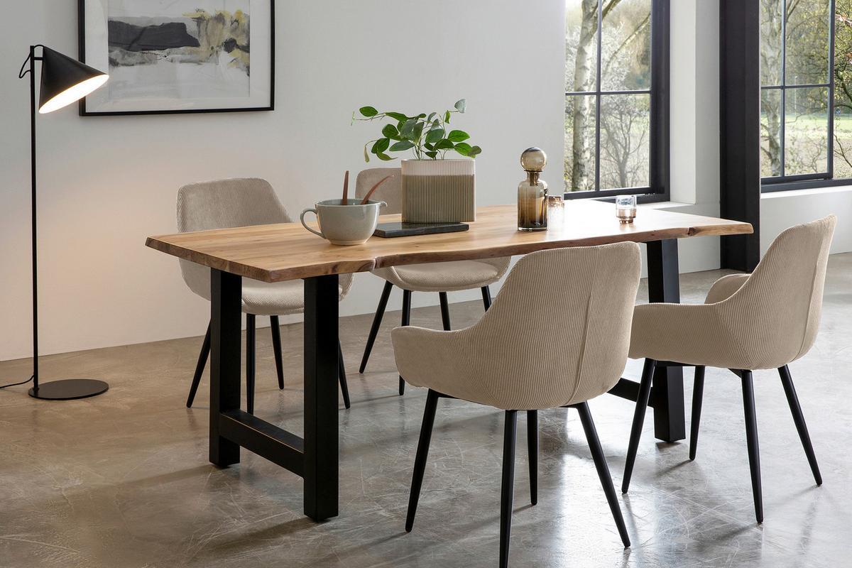 Esstisch Naturfarben/schwarz B: 220 Cm - Schwarz/Naturfarben, MODERN, Holz/Metall (220/110/76,5cm) - Livetastic