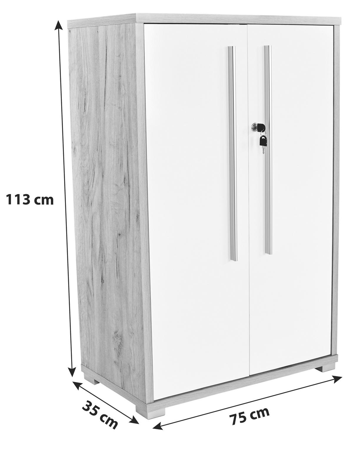 Aktenschrank Versperrbar Profi Eiche Dekor, Weiß B 75 Cm - Eichefarben/Weiß, MODERN, Holzwerkstoff (75/113/35cm) - Ondega