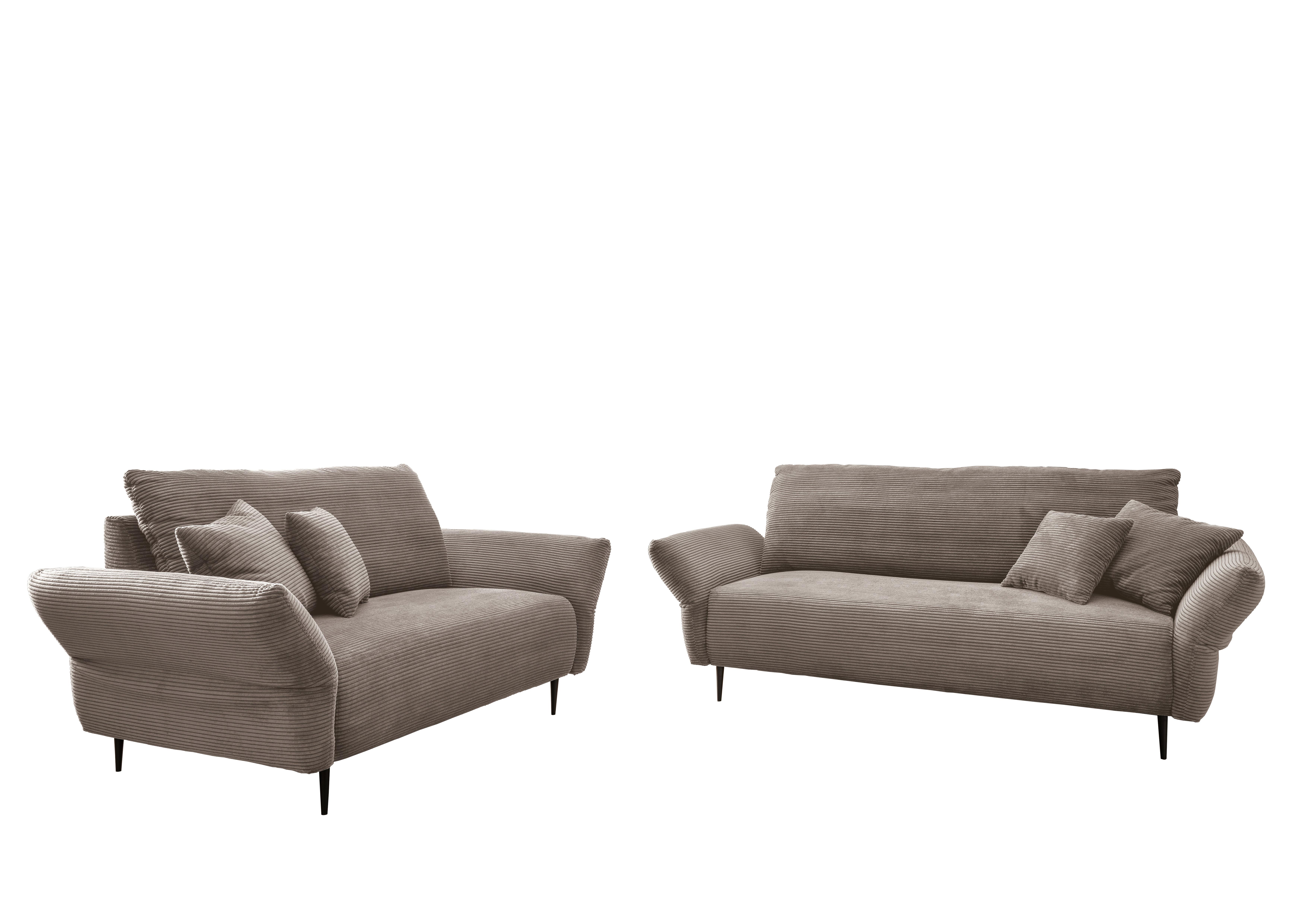 Sitzgarnitur Vanilla 2--Teilig. Graubraun - Graubraun/Schwarz, Design, Textil - Livetastic