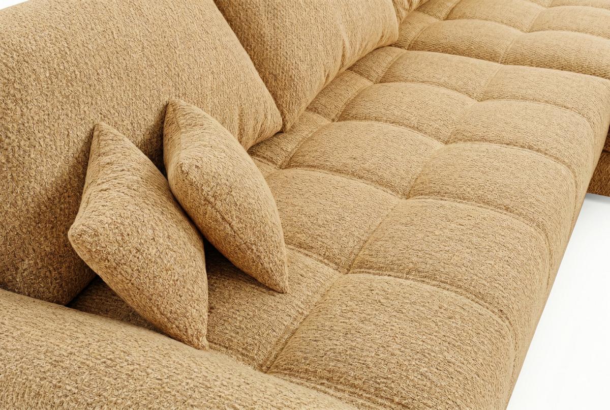 Boxspringecksofa Emil Webstoff senfgelb, S:343x217cm - Senfgelb/Schwarz, ROMANTIK / LANDHAUS, Holzwerkstoff/Textil (343/217cm)