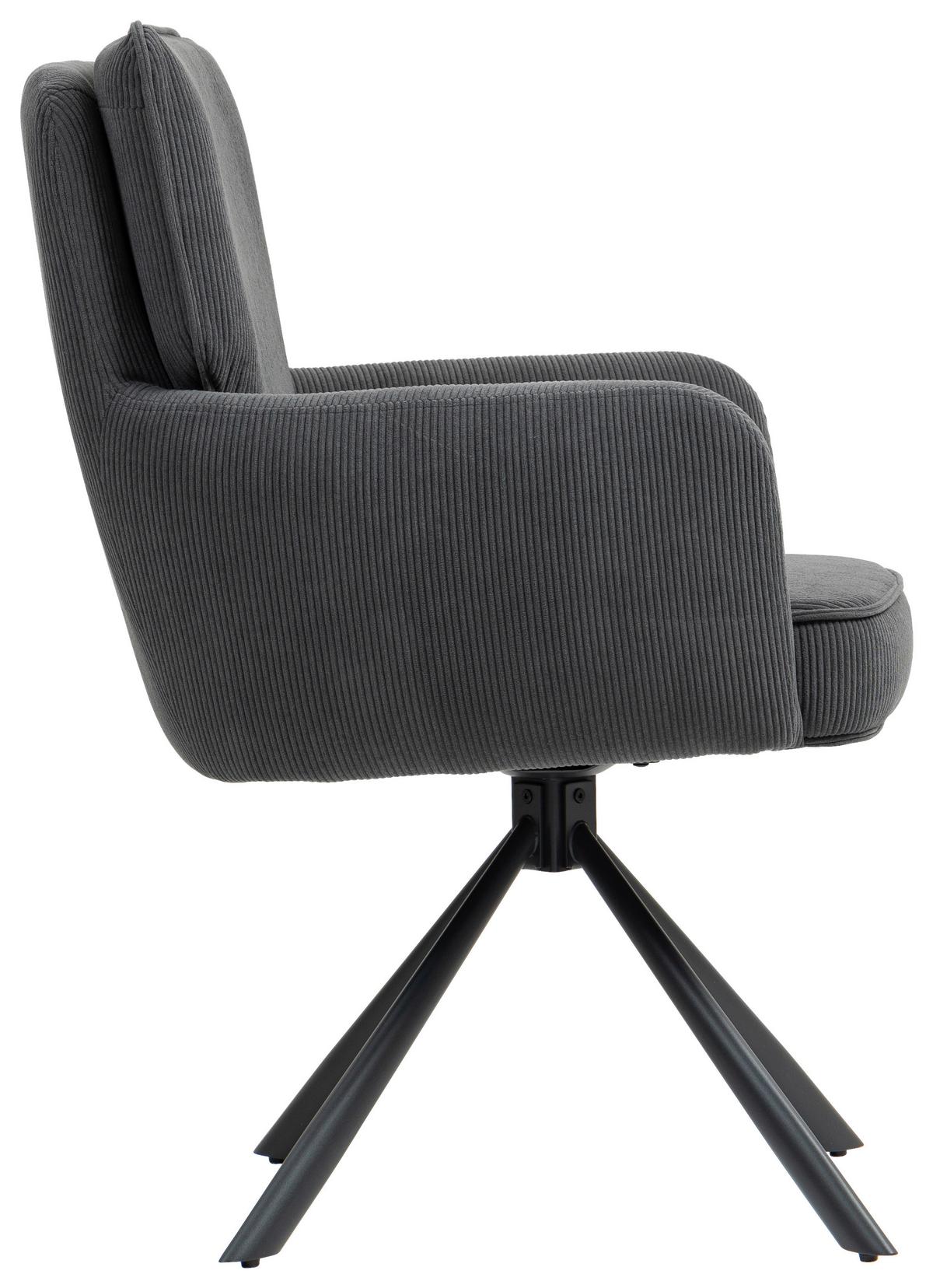 Armlehnstuhl Mila Cord Sitzfl. 180° drehbar, B: 60cm - Anthrazit/Schwarz, KONVENTIONELL, Textil/Metall (60/95/67cm) - MID.YOU