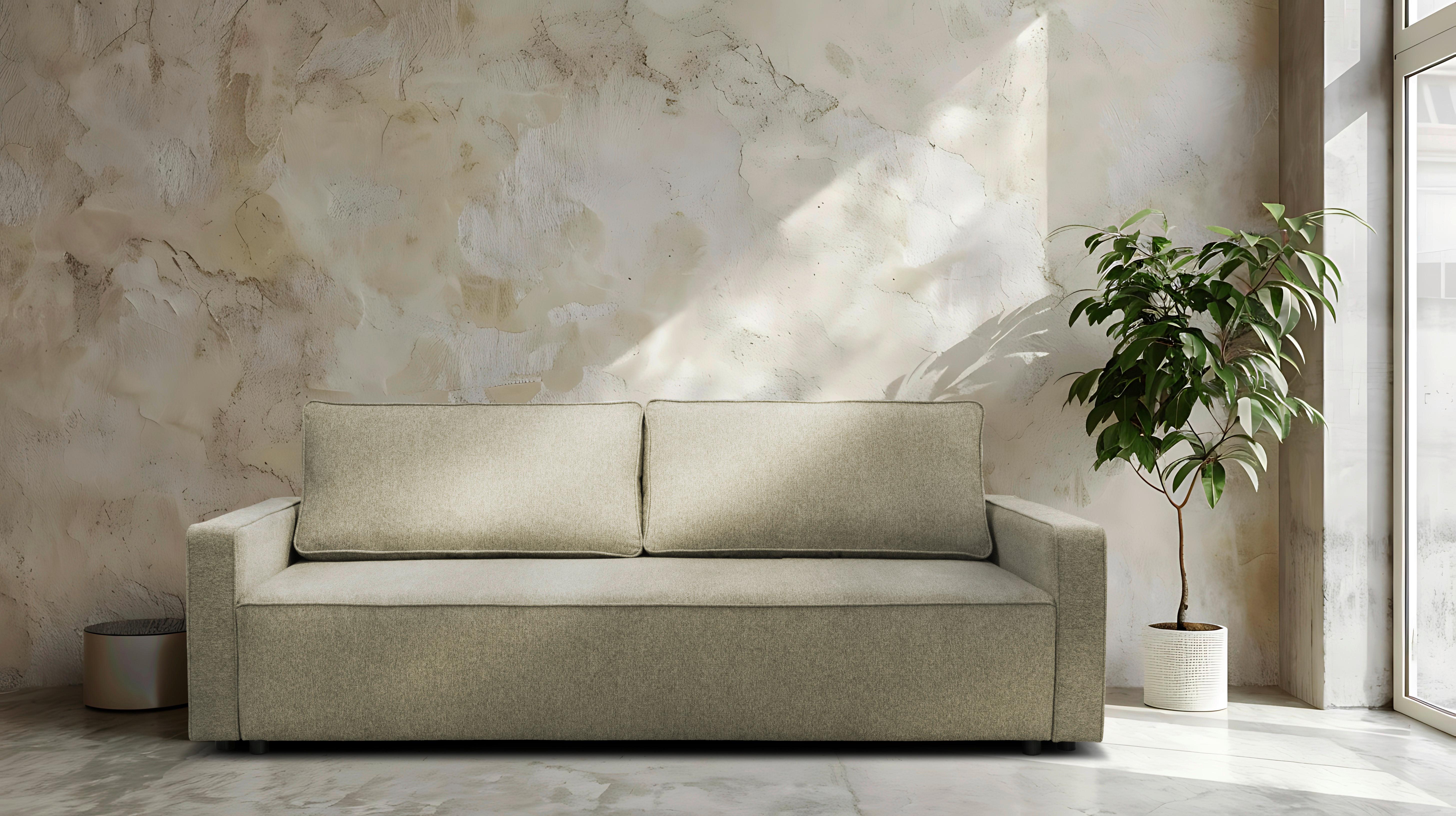Rozkládací pohovka NICOLE, světle hnědá barva - světle hnědá, Moderní, textil/plast (232/90/100cm)