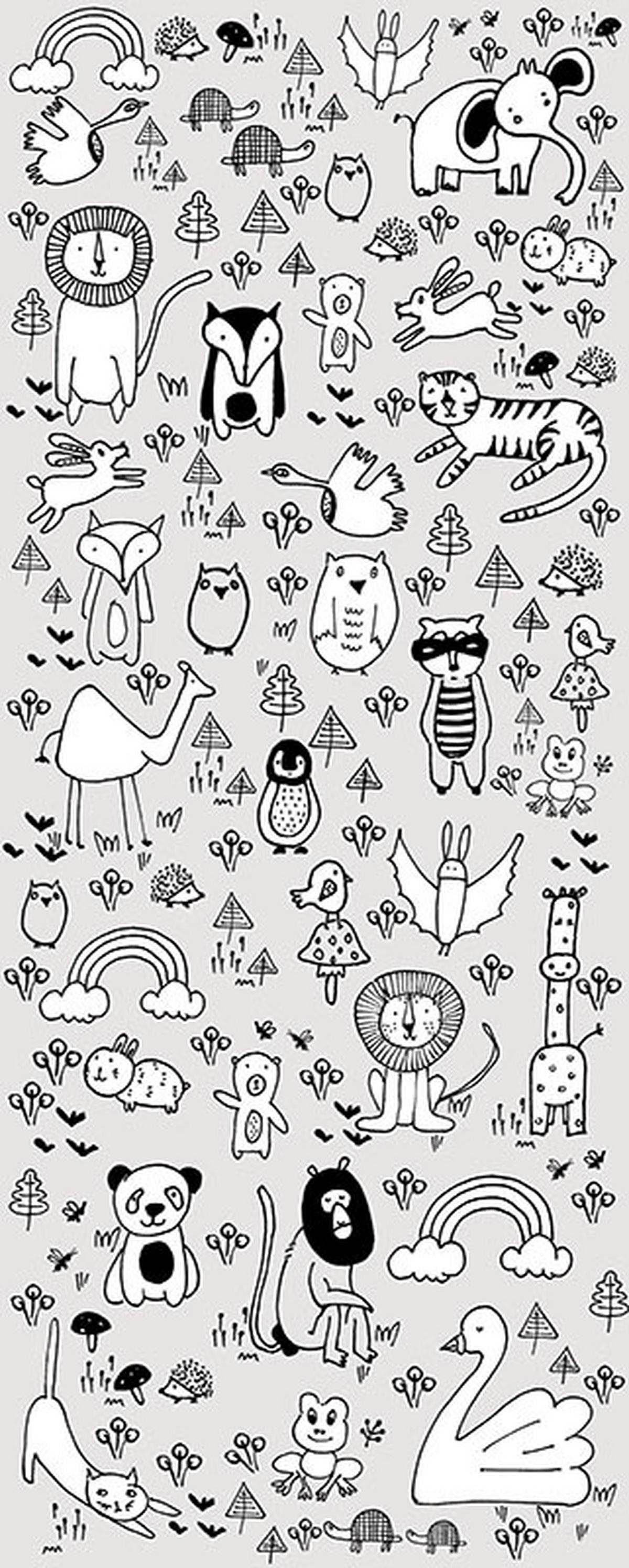 Vliestapete Scribble Park Panel - Grau, Basics (100/250cm) - Komar