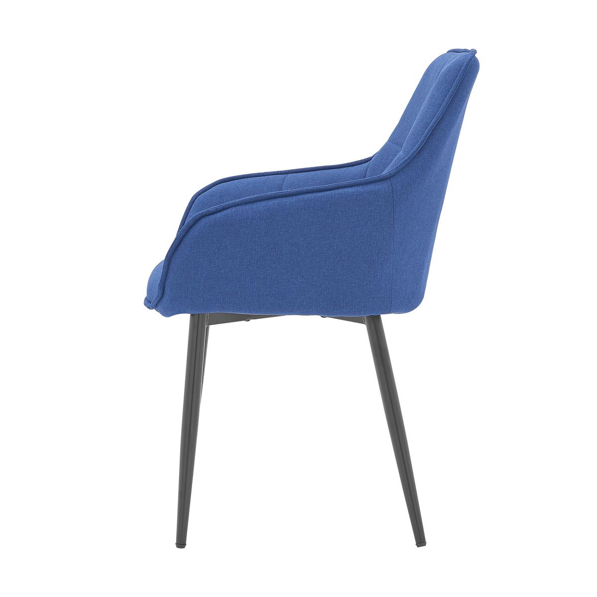 Armlehnstuhl Leinen Blau, B: 55cm - Blau/Schwarz, Design, Textil/Metall (55/86/46cm) - Livetastic