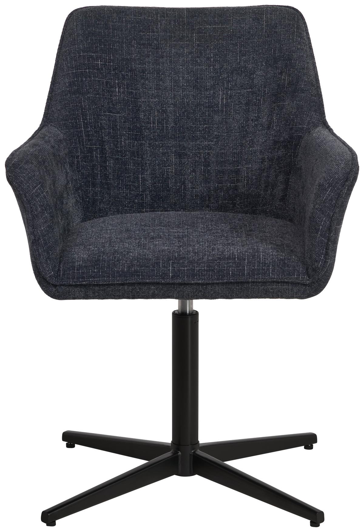 Armlehnstuhl Pat Blau/sitzfl. 360° Drehbar - Schwarz/Dunkelblau, KONVENTIONELL, Holz/Textil (60/86.5/61cm) - MID.YOU