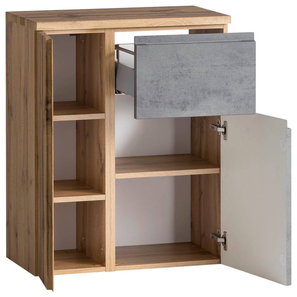 Badezimmer Unterschrank Varese BxH 65x79 cm Grau/ Eiche Dekor - Eiche Wotan/Hellgrau, MODERN, Holzwerkstoff (65/79/35cm) - Held