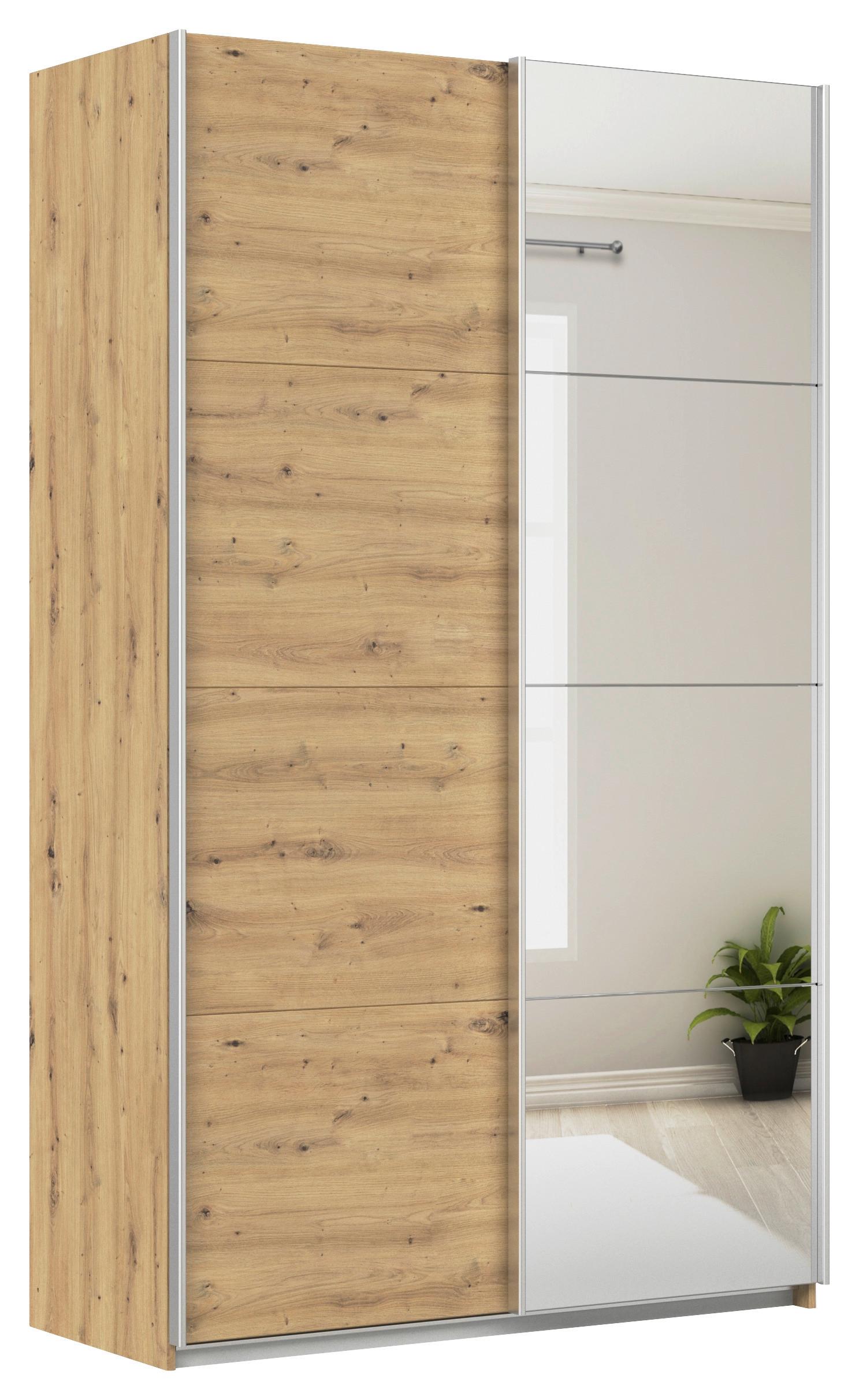 Schwebetürenschrank + Spiegel B: 136cm Feldkirch Eiche Dekor - Silberfarben/Eiche Artisan, MODERN, Holzwerkstoff (136/229/62cm)