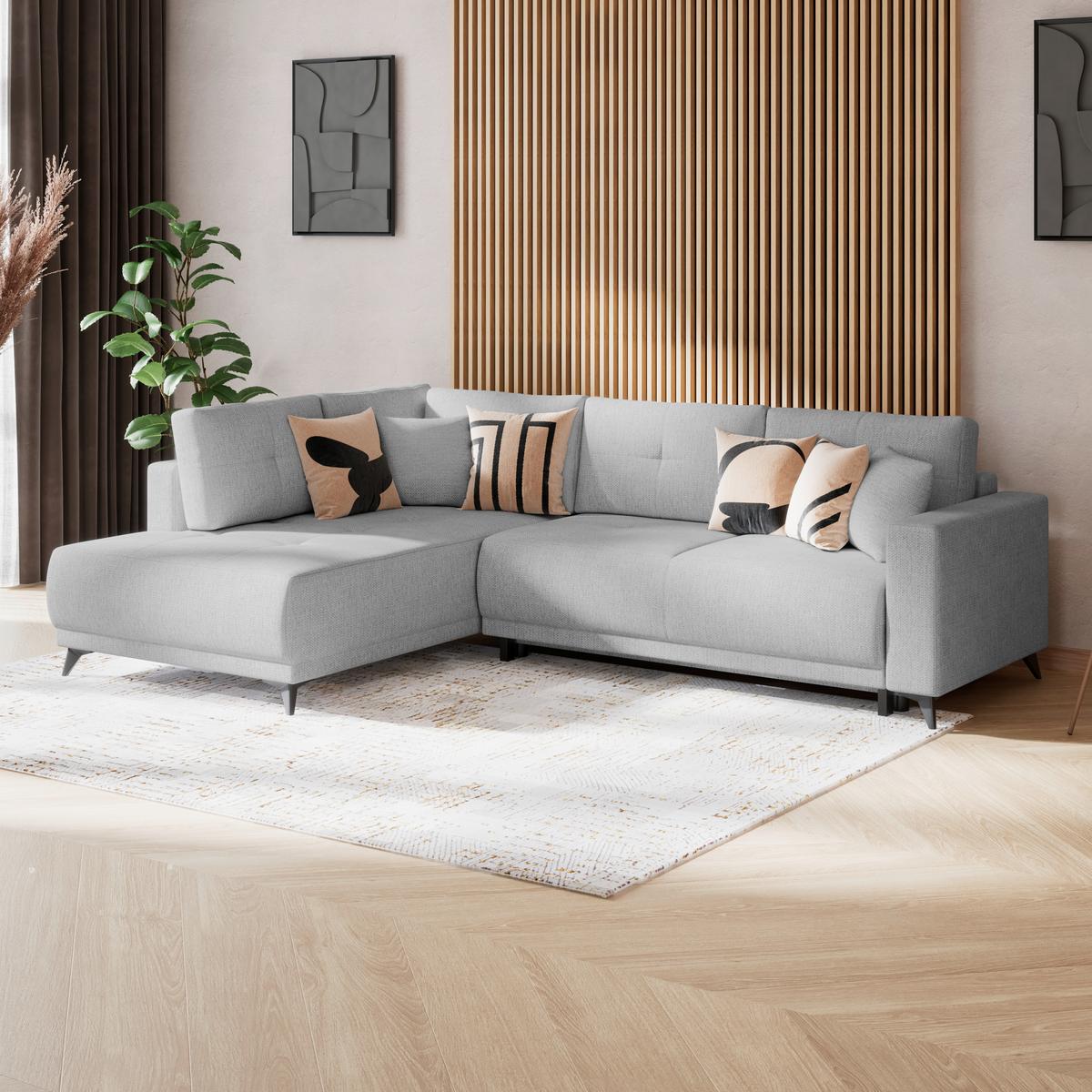 Ecksofa mit Schlaffunktion & Bettkasten Texas Dunkelgrau - Dunkelgrau/Schwarz, KONVENTIONELL, Holz (203/259cm)