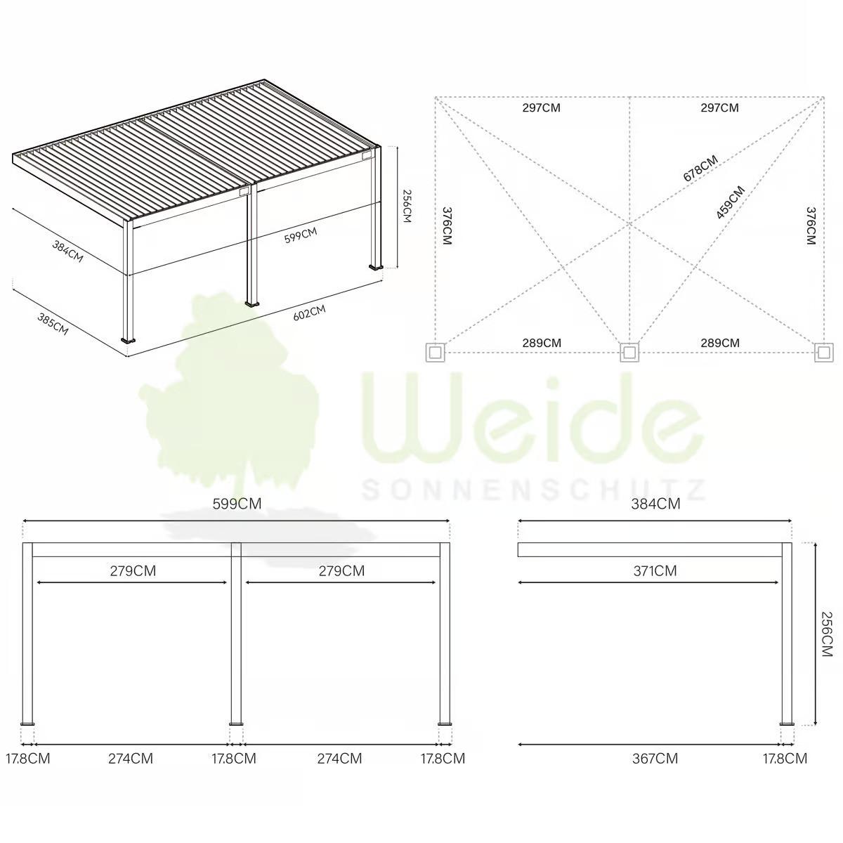Pergola Deluxe Plus 600x400cm Sturmfest, Gartenpavillon - Weiß, Basics, Metall (600/266/400cm) - WEIDE