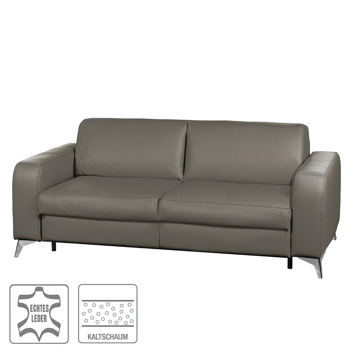 Schlafsofa Aloe Echtleder Schlammfarben B: 204 cm - Schlammfarben/Silberfarben, Design, Leder (204/84/104cm) - Livetastic