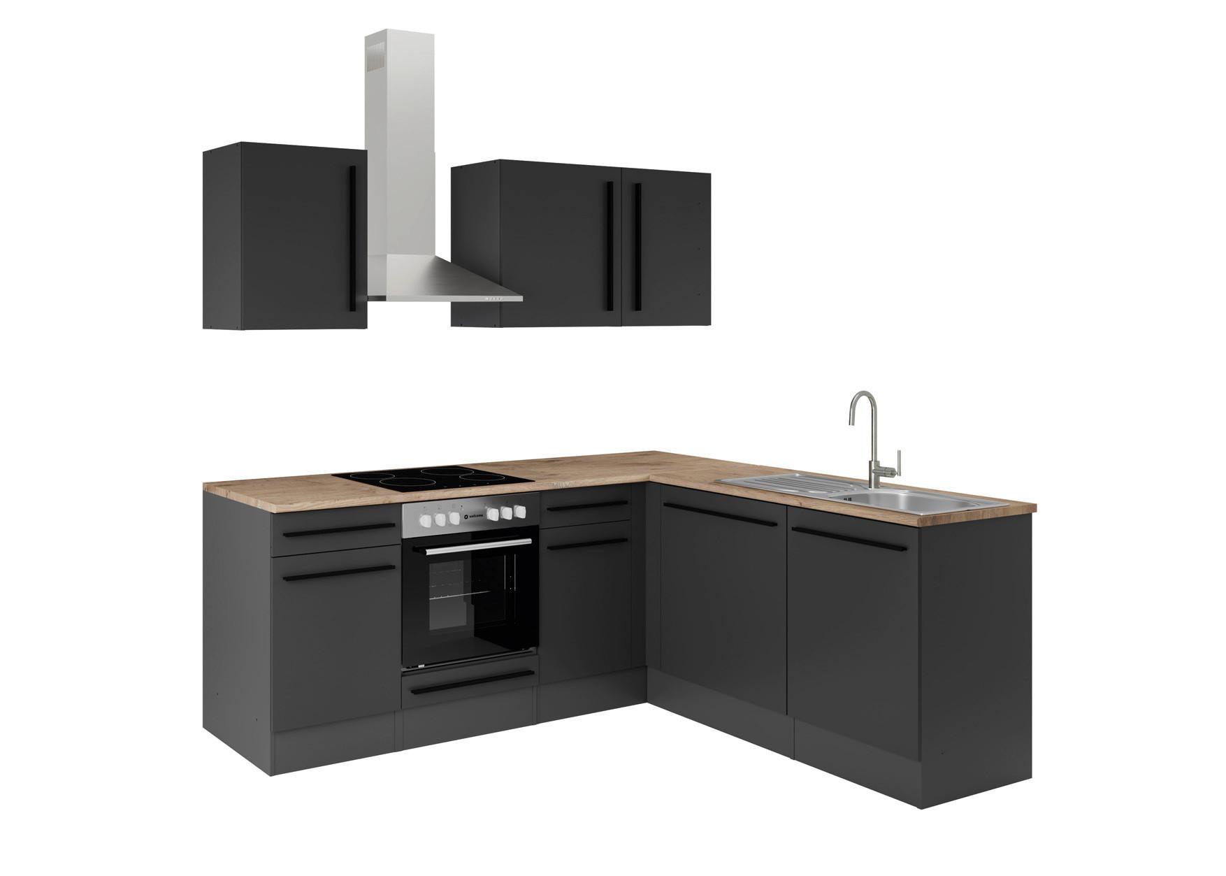 Eckküche Jazz 220x175 cm Schwarz - Eichefarben/Schwarz, LIFESTYLE, Holzwerkstoff (220/175/60/60cm) - P & B