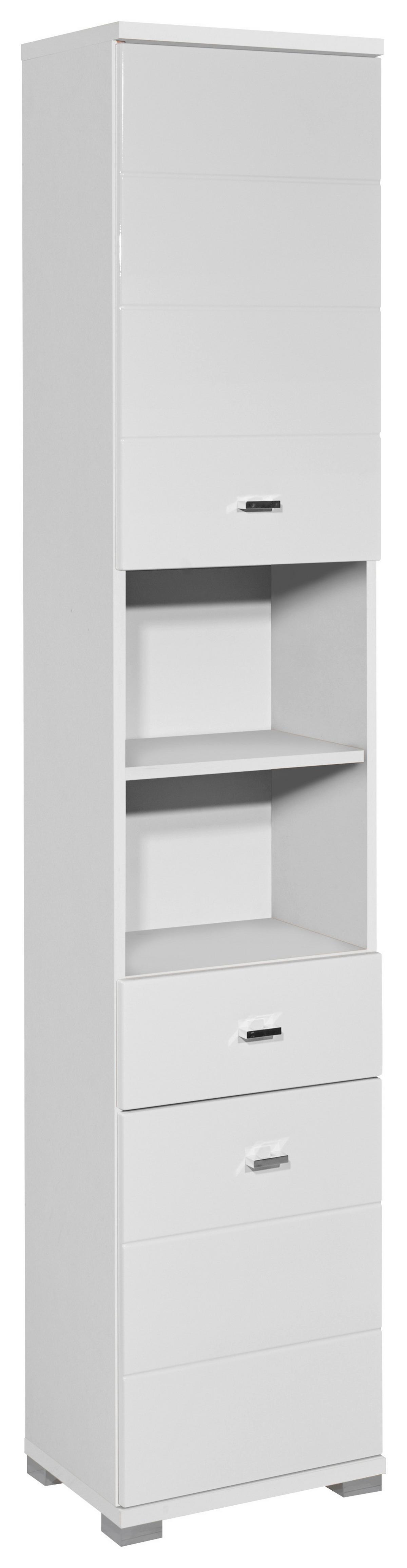 Hochschrank Pool Bxh: 38x190cm Weiß Stehend - Weiß Hochglanz/Silberfarben, Basics, Holzwerkstoff (38/190/30,5cm) - Livetastic