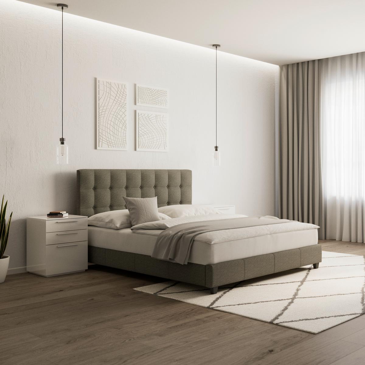 Čalouněná postel FREDERICO 180x200, světle šedá - černá/světle šedá, Moderní, kov/dřevo (180/200cm) - Bessagi Home