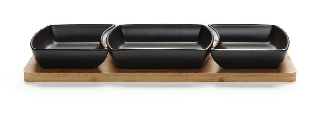 sada misek na snacky TAPAS - 3 - černá, Moderní, dřevo/keramika (44/16.5/5.5cm) - Modern Living