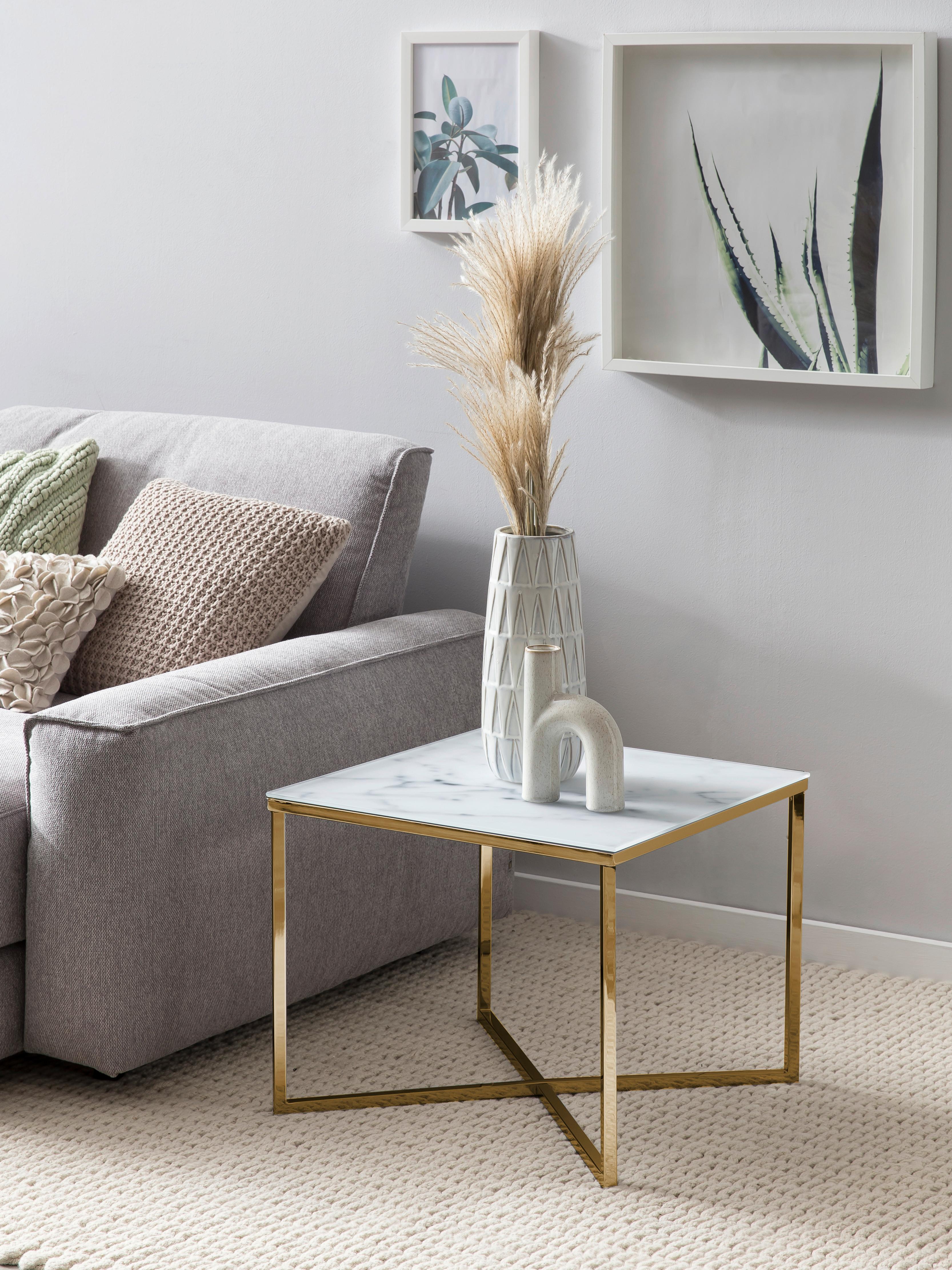 Couchtisch Weiß/goldfarben B: 50 Cm - Goldfarben/Weiß, Design, Glas/Metall (50/50/42cm) - Livetastic