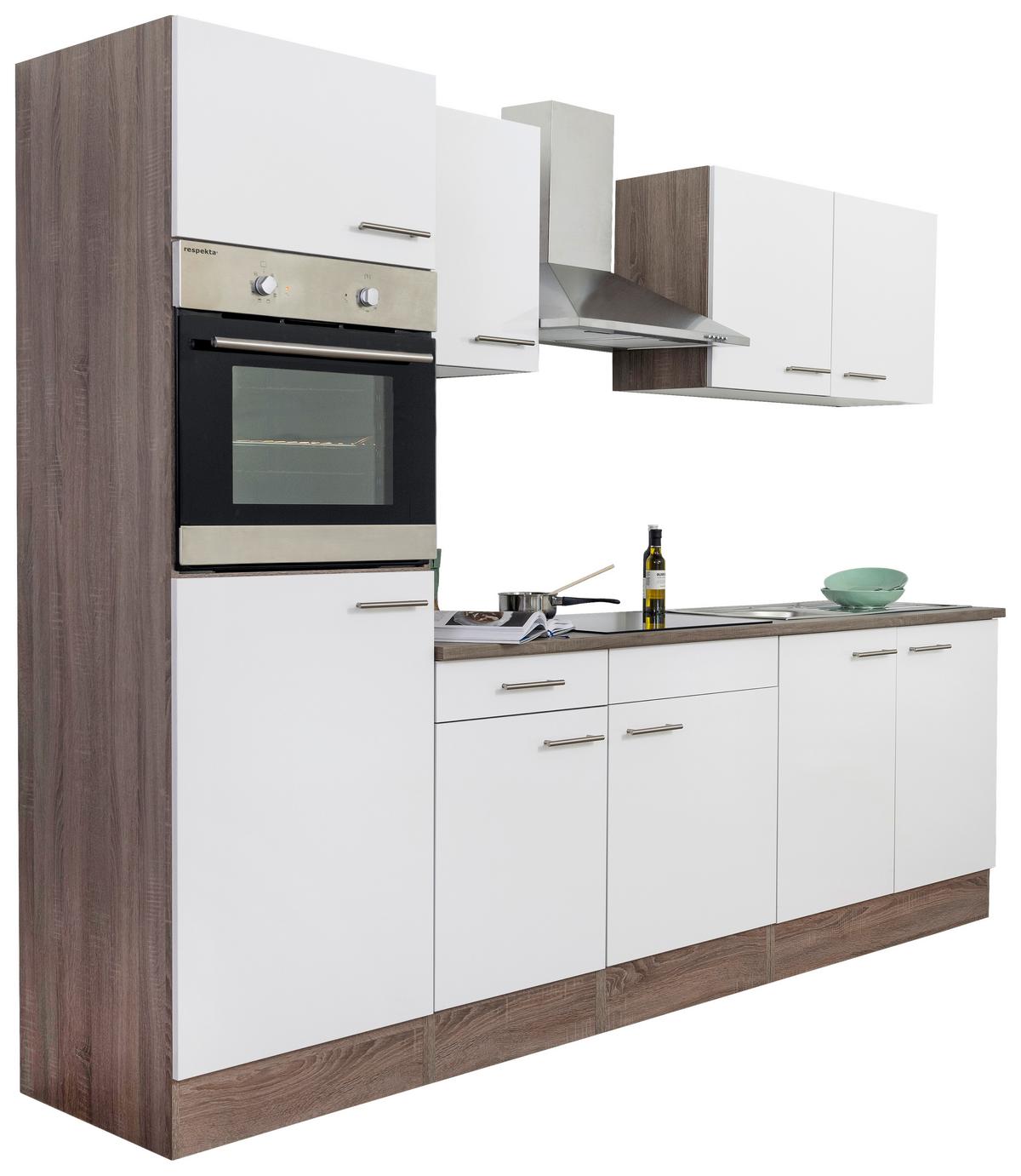 Küchenzeile mit Geräten B: 270 cm Weiß/Eiche Dekor - Eichefarben/Weiß, Design, Holzwerkstoff (270cm) - Respekta