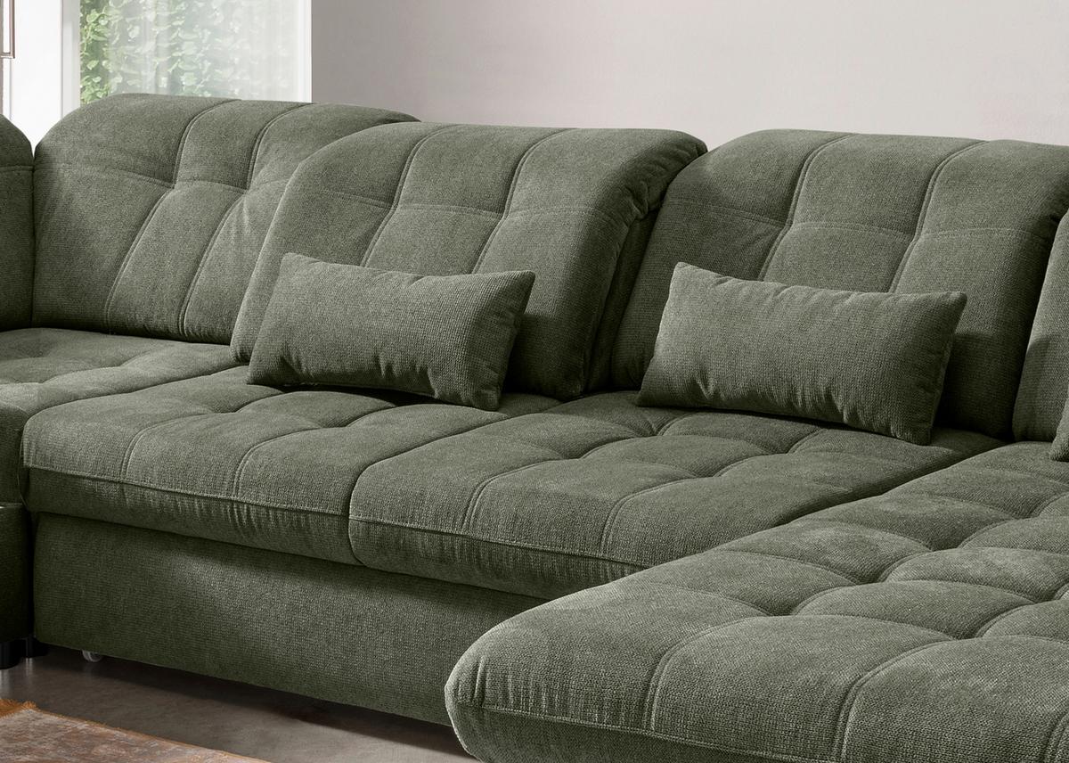 Wohnlandschaft Mit Bettkasten Rigatti Dunkelgrün B: 387 Cm - Dunkelgrün/Schwarz, MODERN, Textil (252/387/184cm) - Livetastic