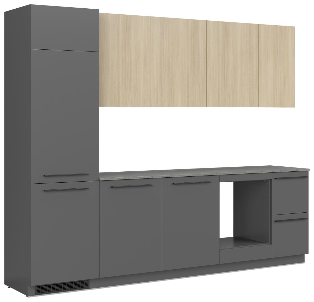 Kuchyňská linka, š.285 cm MILINO MEDIUM - šedá/barvy dubu, Basics, kompozitní dřevo/plast (285/230/60cm) - Visiona