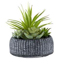 Kunstpflanze Sukkulenten Anthrazit/Grün, 18 cm - Anthrazit/Grün, Design, Keramik/Kunststoff (18cm) - P & B