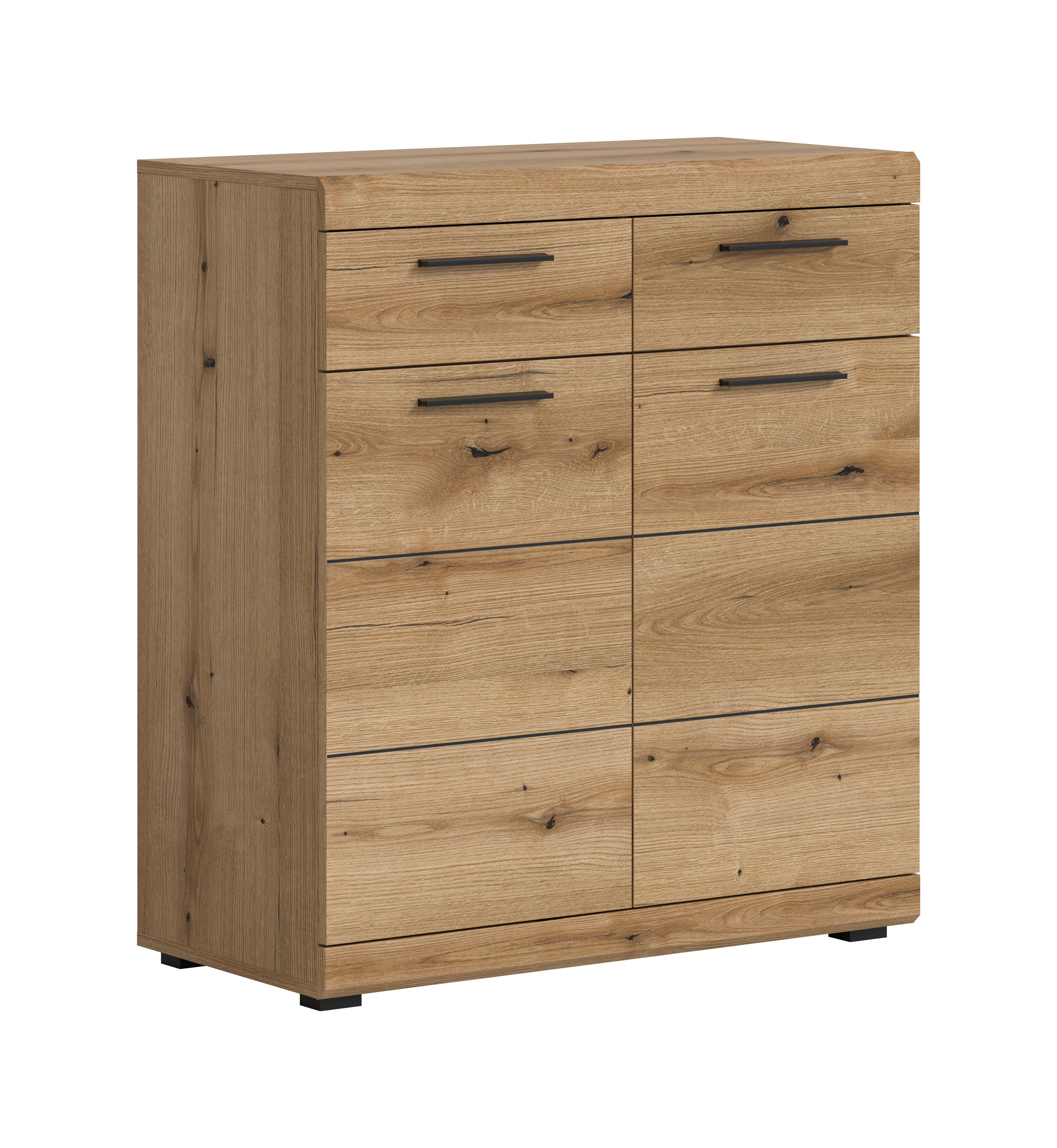 Kommode Scout Eiche Dunkel B: 90 cm - Eiche dunkel/Silberfarben, Design, Holzwerkstoff (90/96/37cm) - Livetastic