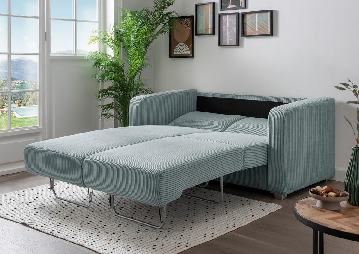 Schlafsofa Mia, Hellblau B: 159 Cm - Chromfarben/Hellblau, Basics, Textil (159/88cm) - Livetastic