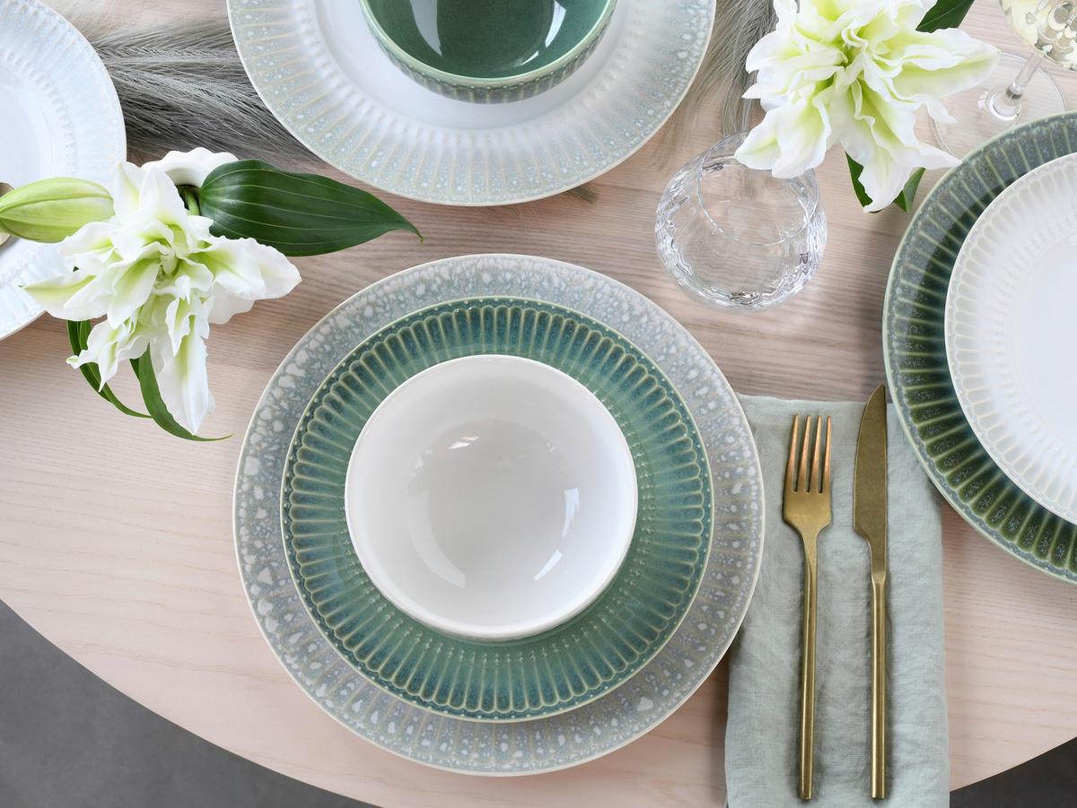 Tafelservice Celadon Mix Creme Steinzeug, 4 Pers., 12-Teilig - Salbeigrün/Perlmutt, Basics, Keramik - Creatable