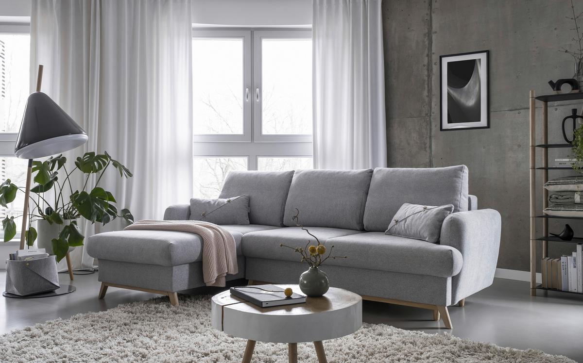 Ecksofa Scandic Lagom Beige S: 157x235 cm - Hellgrau/Naturfarben, Textil (157/235cm) - MID.YOU