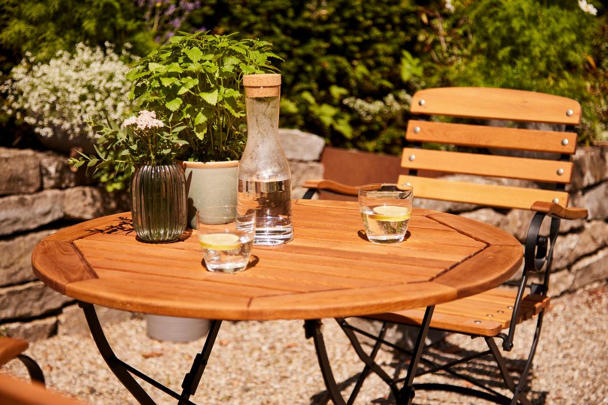 Gartentisch Klappbar Robinienholz/Metall ⌀ 85 cm - Robinienfarben/Schwarz, KONVENTIONELL, Holz/Metall (85/85/78cm) - Siena Garden