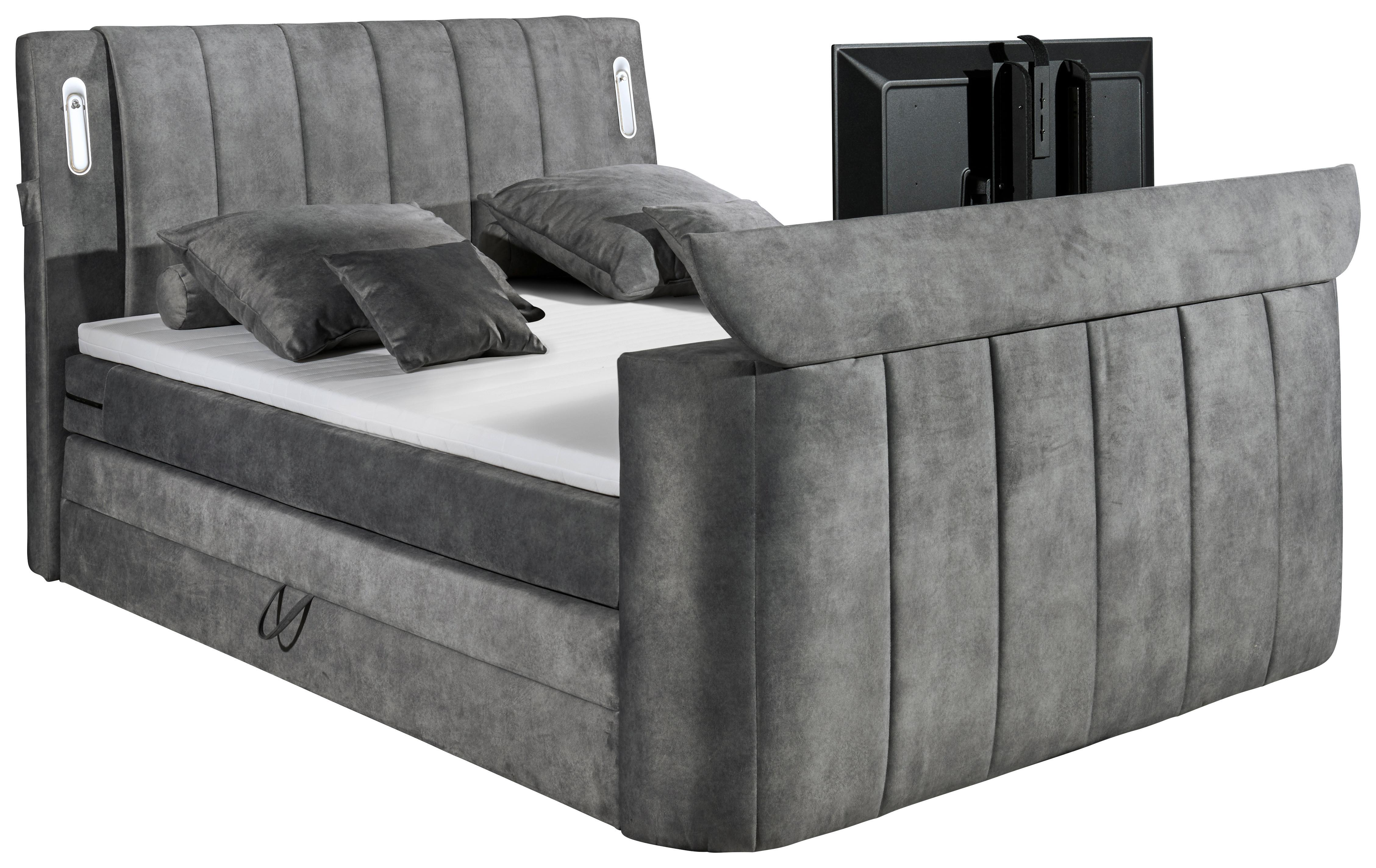 Boxspringbett Mit Topper 180x200 Cm Dallas - Grau, MODERN, Holzwerkstoff/Textil (180/200cm) - MID.YOU