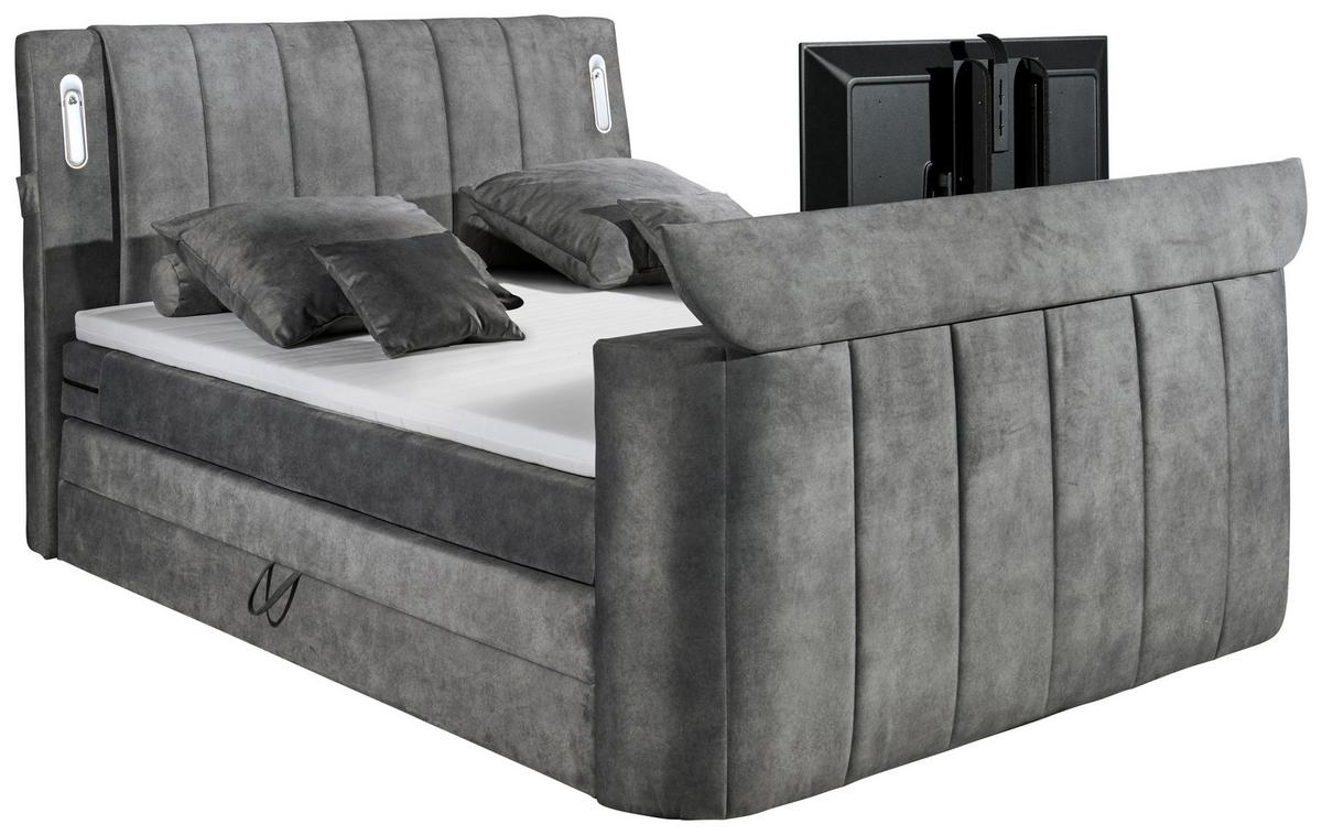 Boxspringbett Mit Topper 180x200 Cm Dallas - Grau, MODERN, Holzwerkstoff/Textil (180/200cm) - MID.YOU