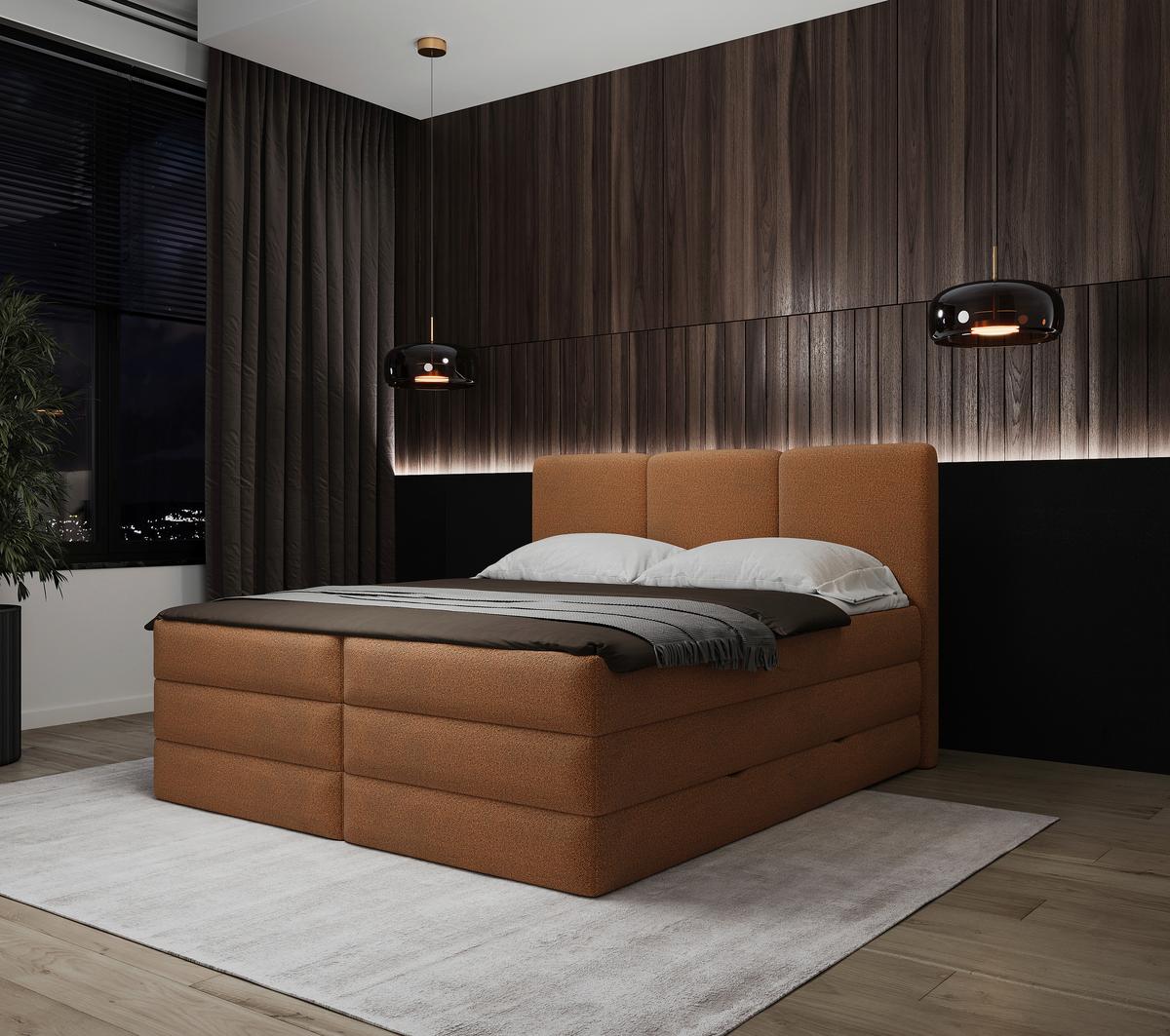 Boxspringbett mit Bettkasten 160x200 cm Castel V - Rostfarben/Schwarz, MODERN, Holz/Holzwerkstoff (160/200cm) - MID.YOU