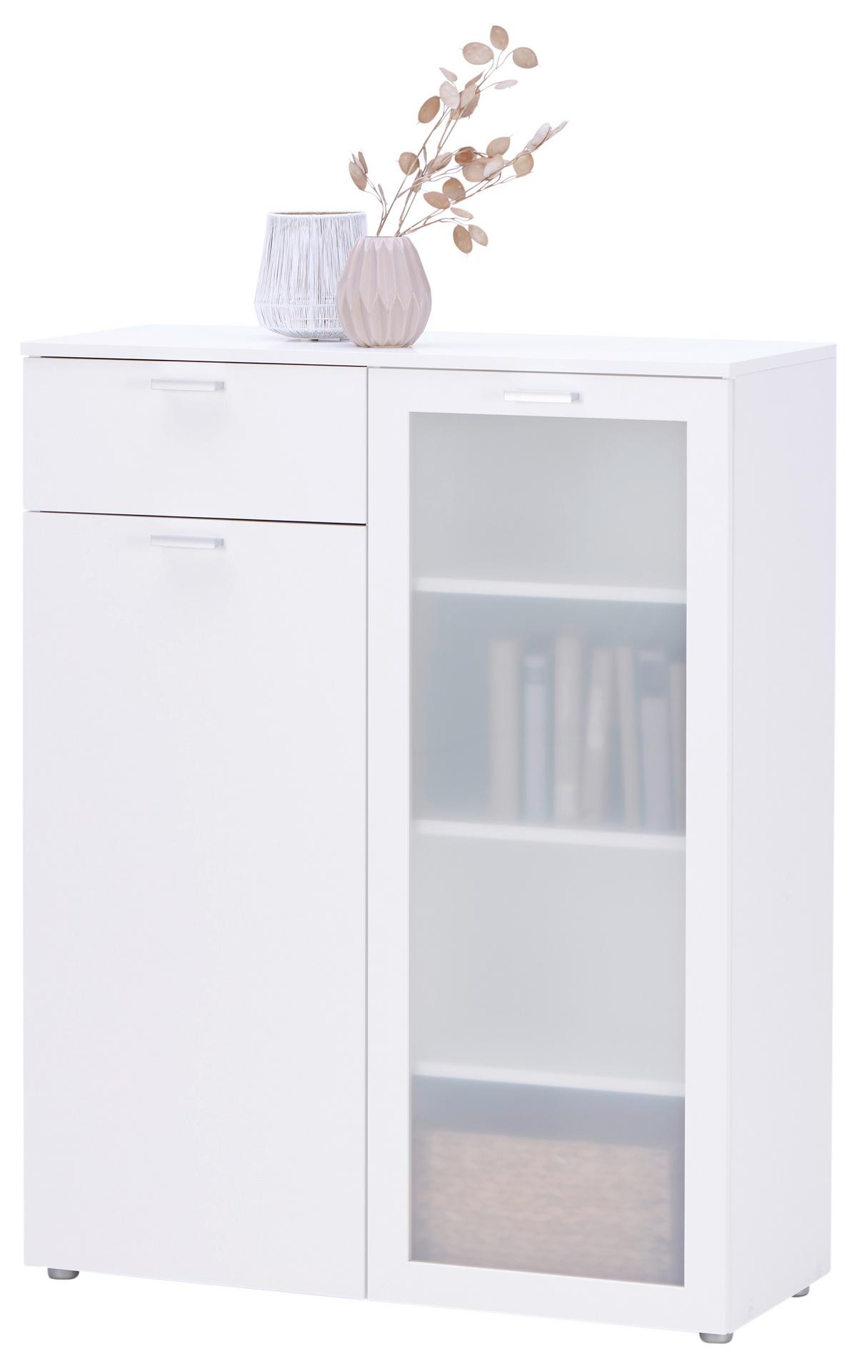Kommode B: 90 cm Xeno Weiß Dekor - MODERN, Holzwerkstoff (90/115/37cm)
