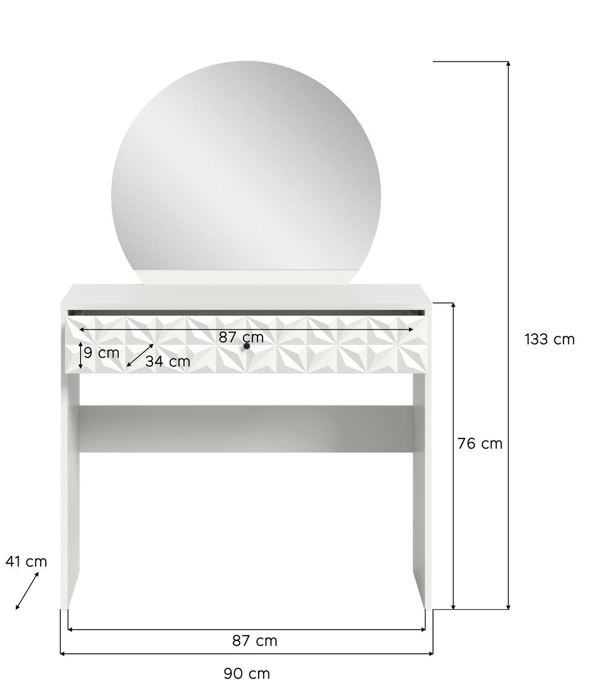 SCHMINKTISCH Prisma Weiß B: 90cm - Weiß, Design, Holzwerkstoff (90/133/39cm) - Livetastic