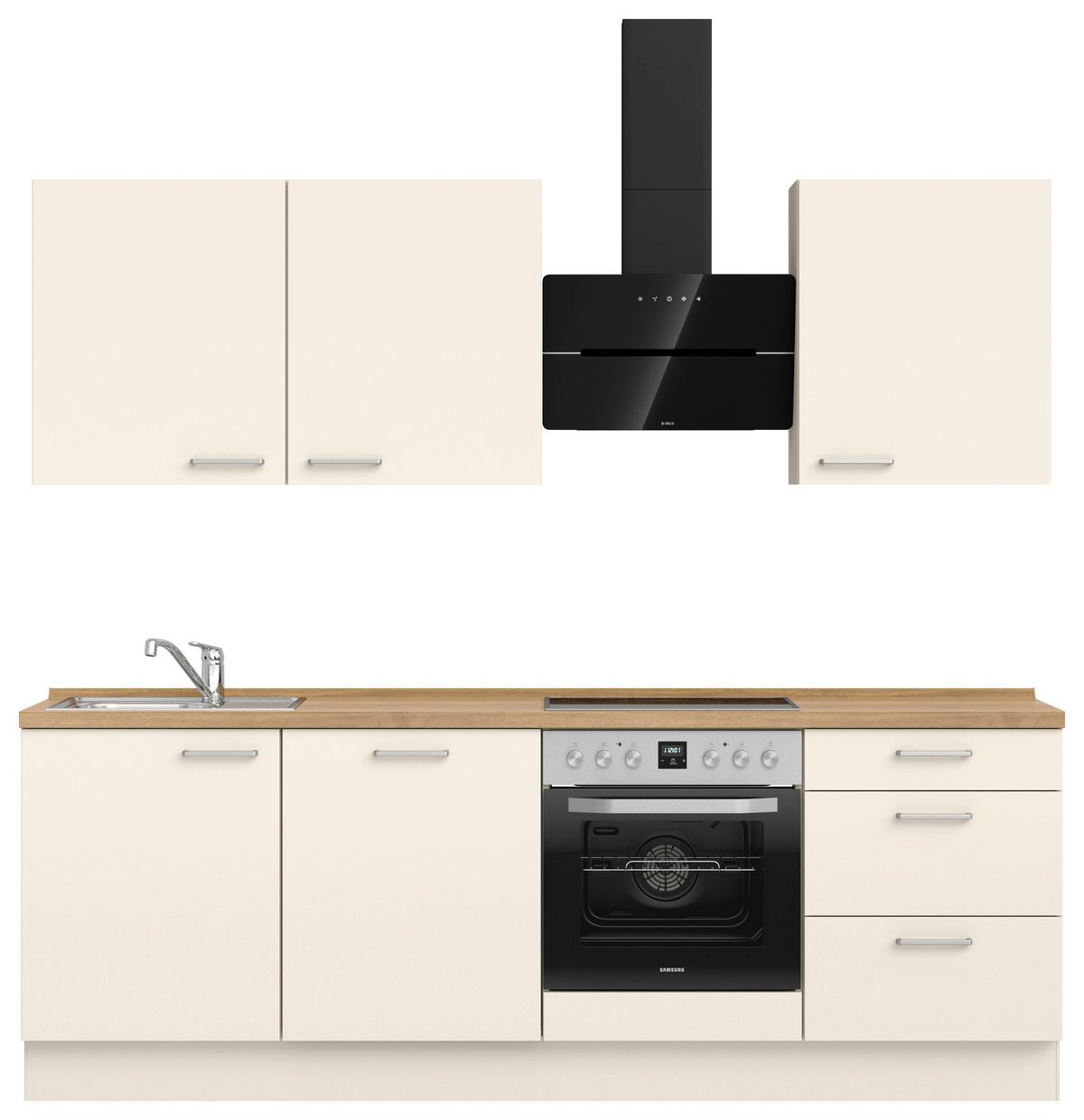 Kuchyňská linka 240 cm, magnoliová supermatná - barvy dubu/magnolie, Moderní, kov/kompozitní dřevo (240cm) - Nobilia