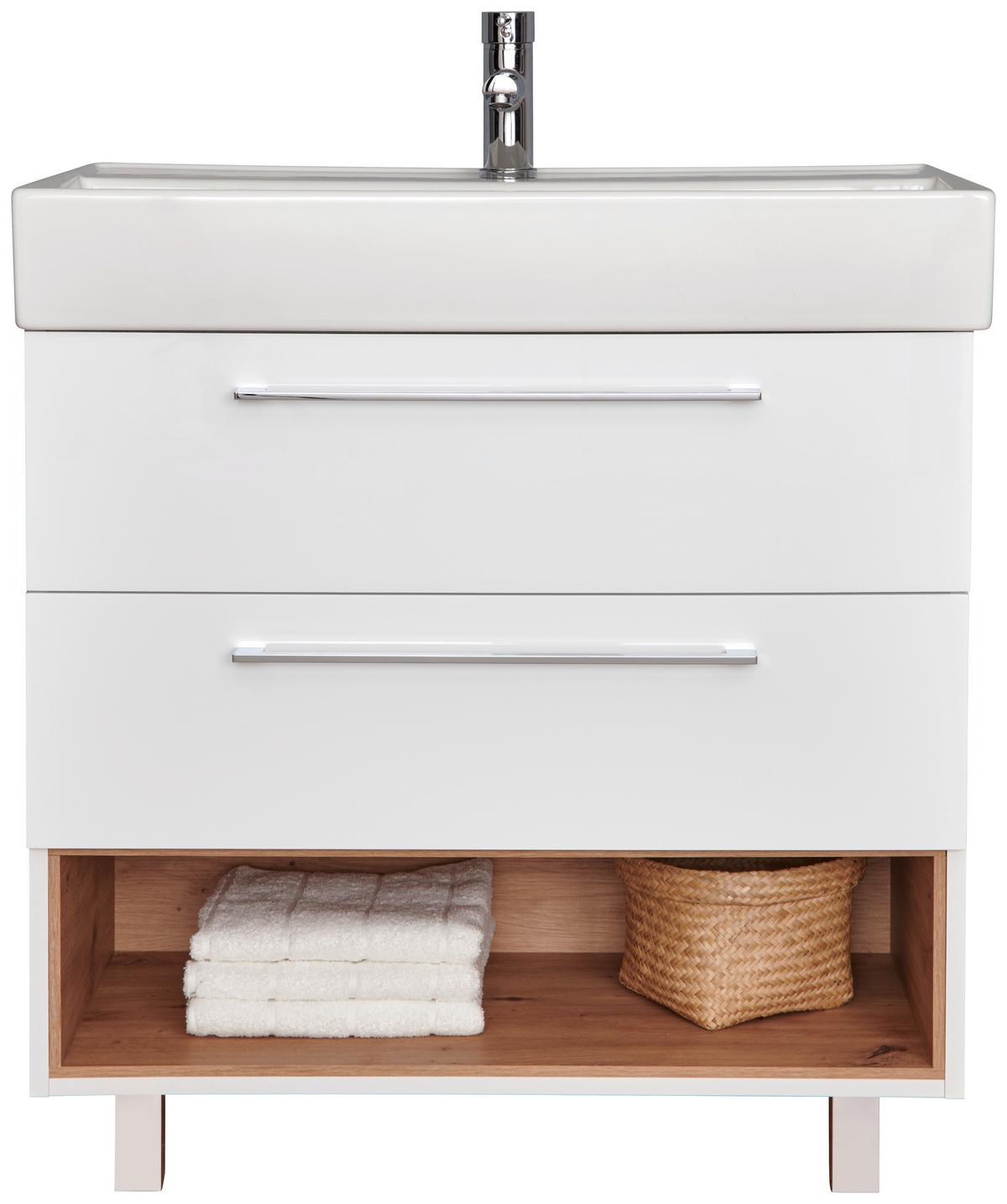 Badezimmer Mura Eiche Dekor/weiß Hg B: 150 Cm - Weiß Hochglanz/Eiche Artisan, MODERN, Keramik/Holzwerkstoff (150/173,5/46,5cm)