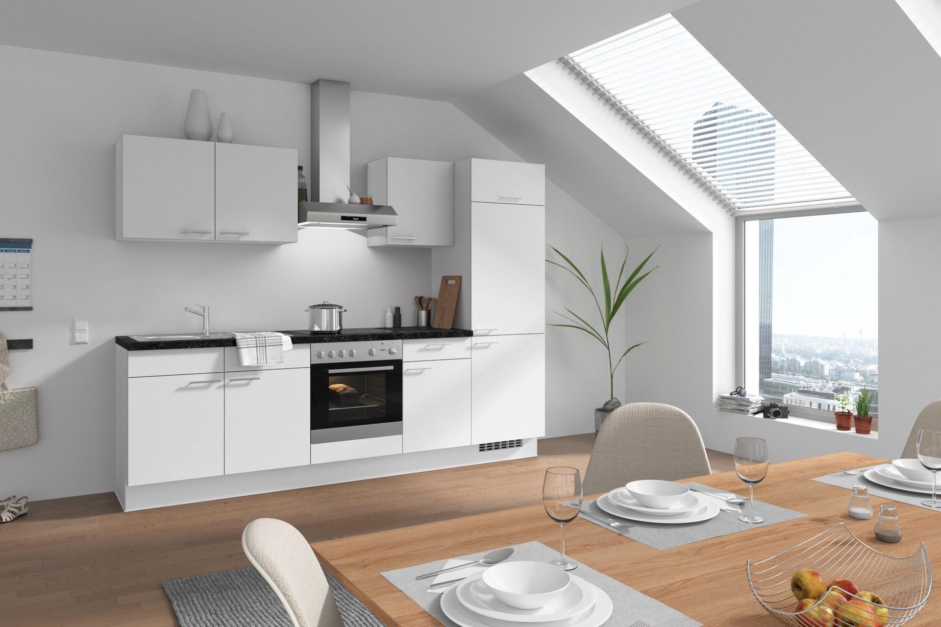 Küchenzeile Pn 80 Mit Geräten 270 cm Weiß - Schwarz/Weiß, MODERN, Holzwerkstoff/Kunststoff (270cm) - Pino