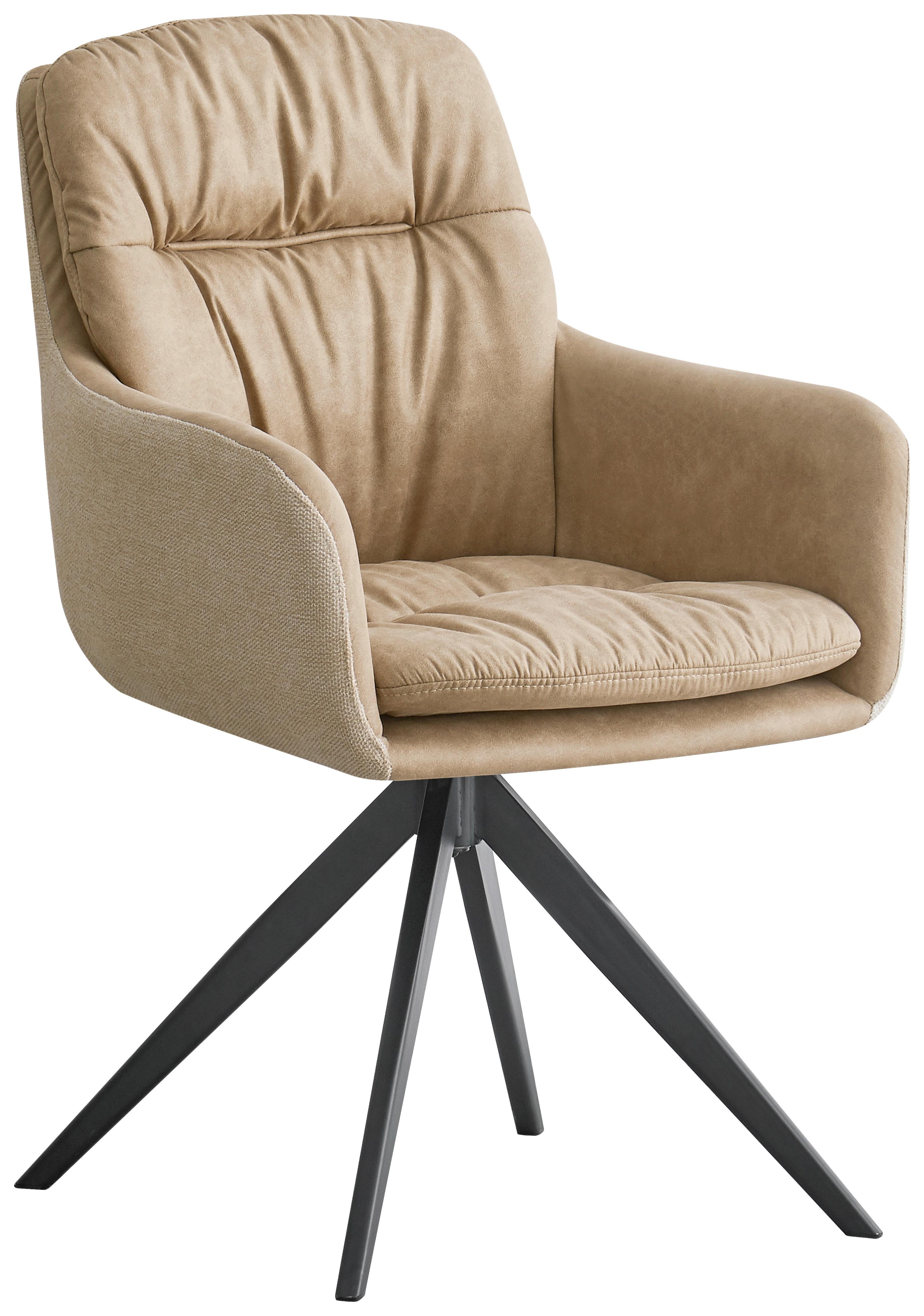 Armlehnstuhl Dian 125 - Taupe/Schwarz, MODERN, Textil/Metall (57/87/64,5cm) - Kayoom