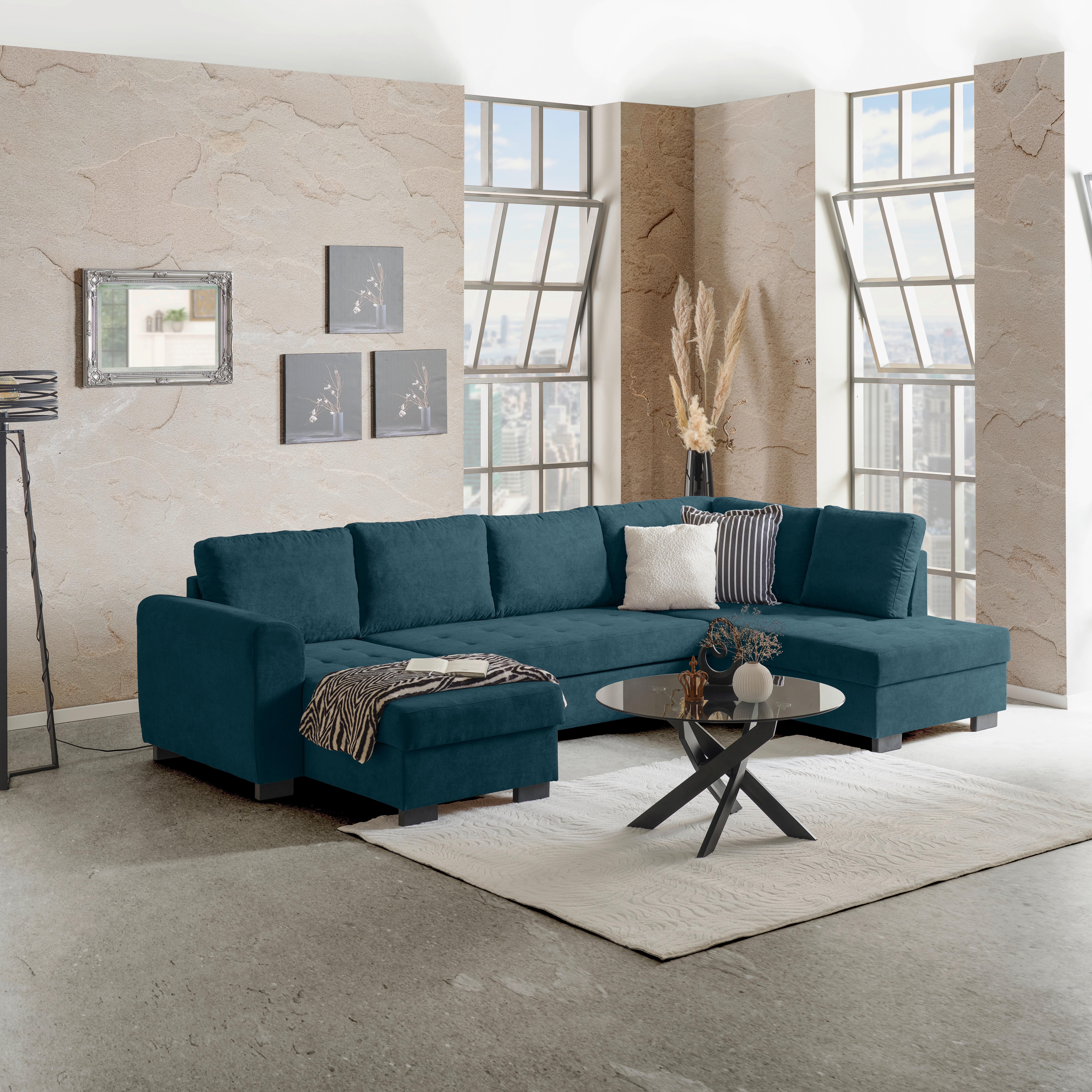Wohnlandschaft mit Bettkasten Malte Blau