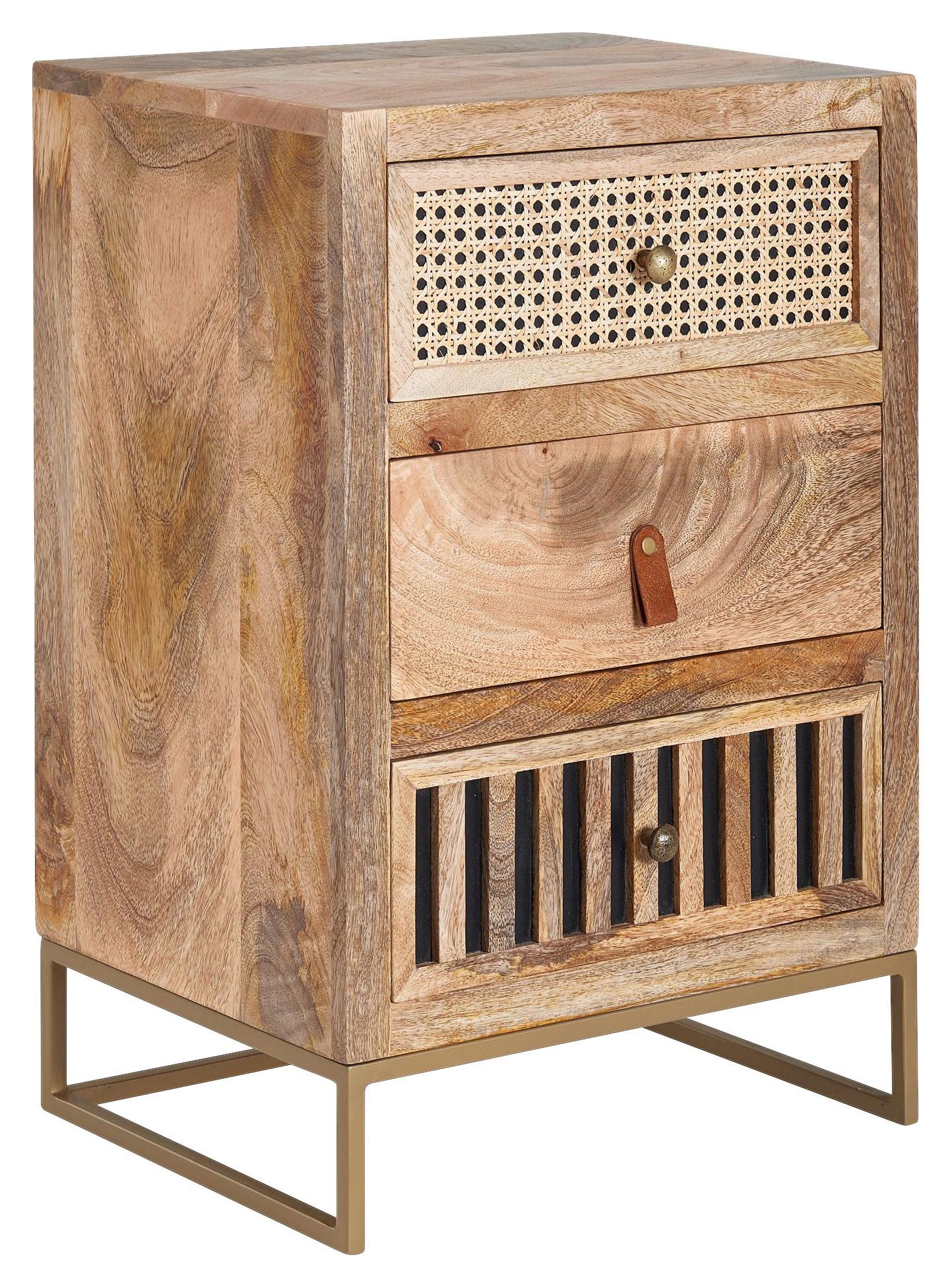 Nachtkästchen Mango Echtholz H: 60 cm - Goldfarben/Braun, MODERN, Holz (40/60/30cm) - MID.YOU