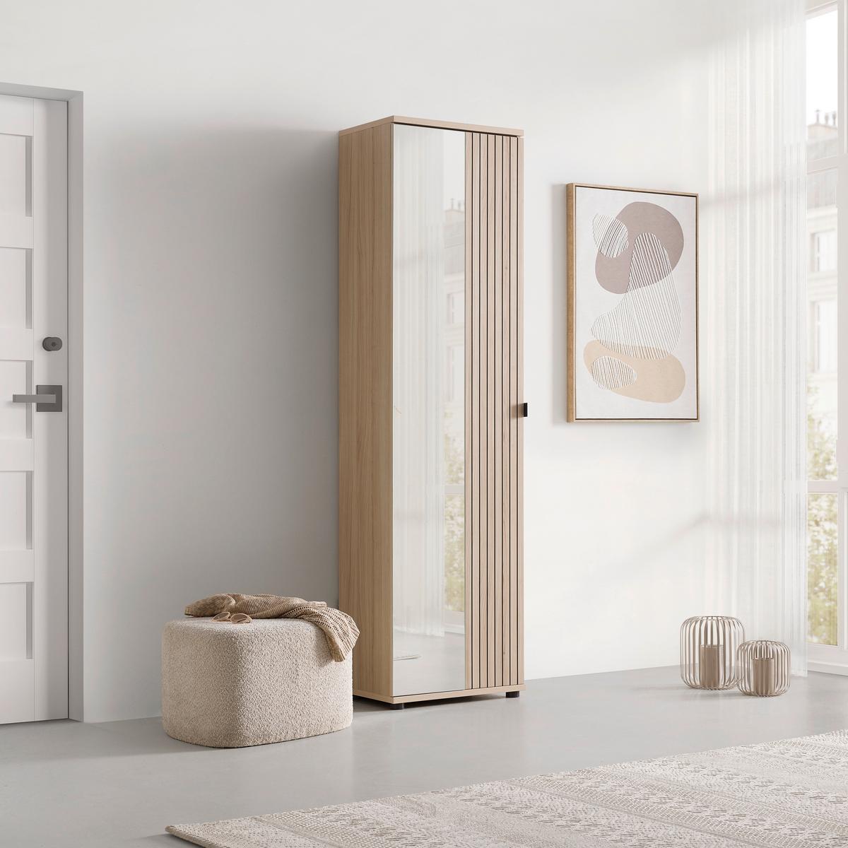 Skriňa do predsiene Taupe/dekor dub - čierna/farba duba, Modern, kov/kompozitné drevo (55/202/38cm) - Mömax