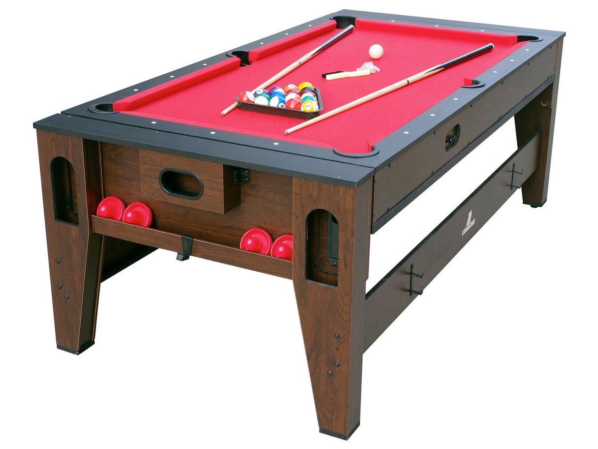 Multi-Spieltisch Reverso Pool+ Airhockey, Braun/Rot/Weiß - Rot/Braun, KONVENTIONELL, Holz/Kunststoff (107/81/217cm) - Ambia Garden