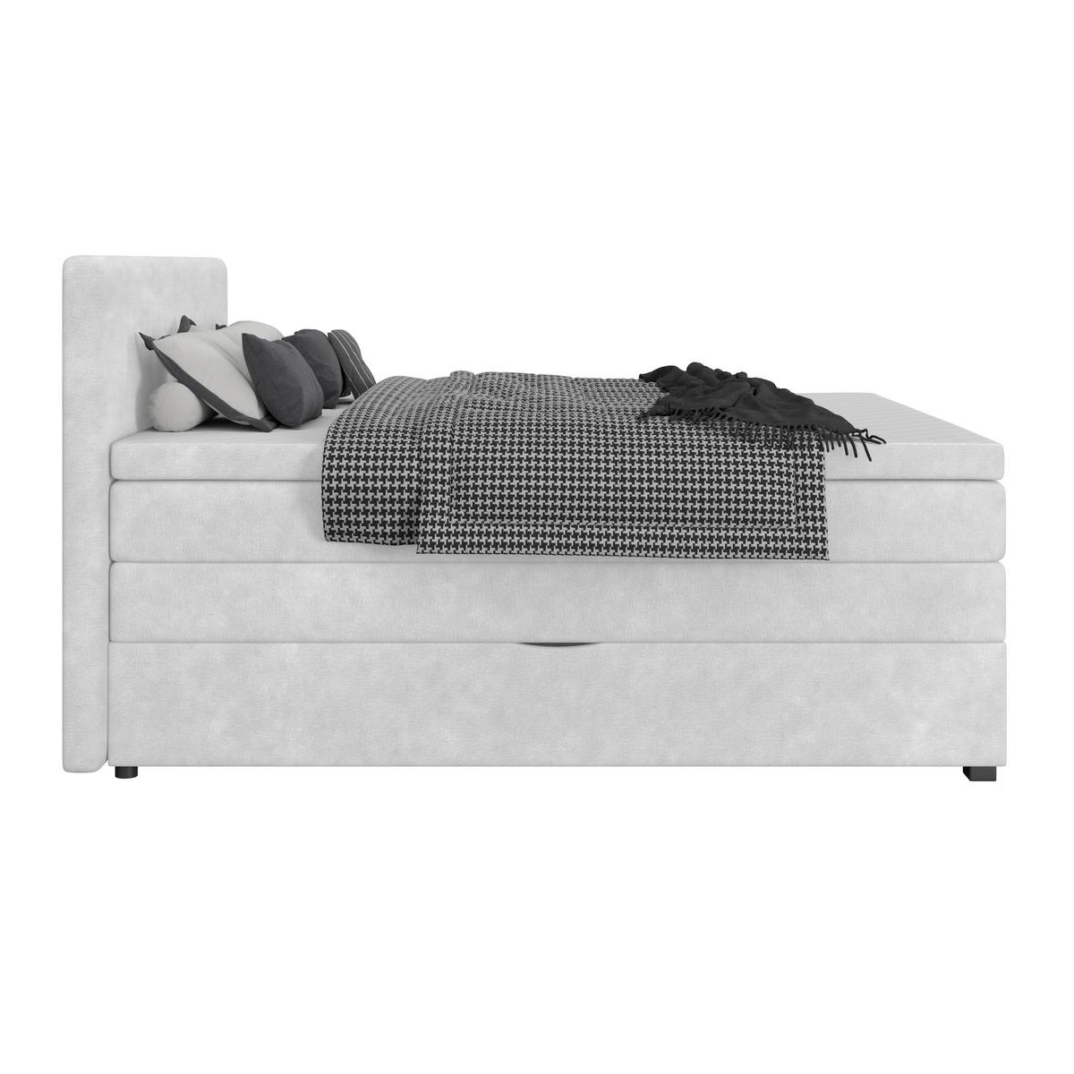 Boxspringbett mit Topper & Bettkasten 200x200 Lauro - Hellgrau/Schwarz, Trend, Textil (200/200cm)