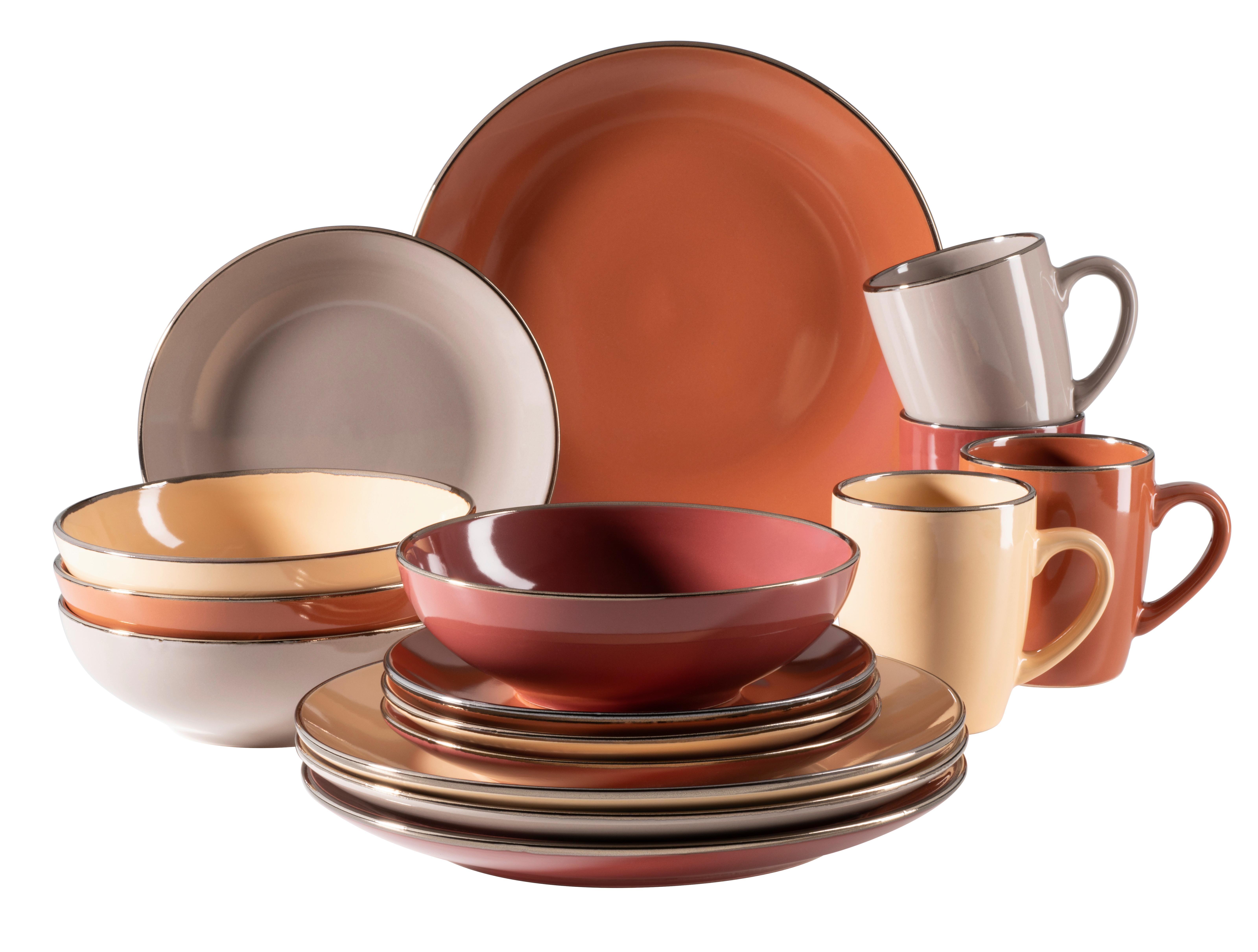 Kombiservice Metallic Rim 4 Personen Geschirr Set - Taupe/Beige, Basics, Keramik (33/31,7/32,5cm) - Mäser