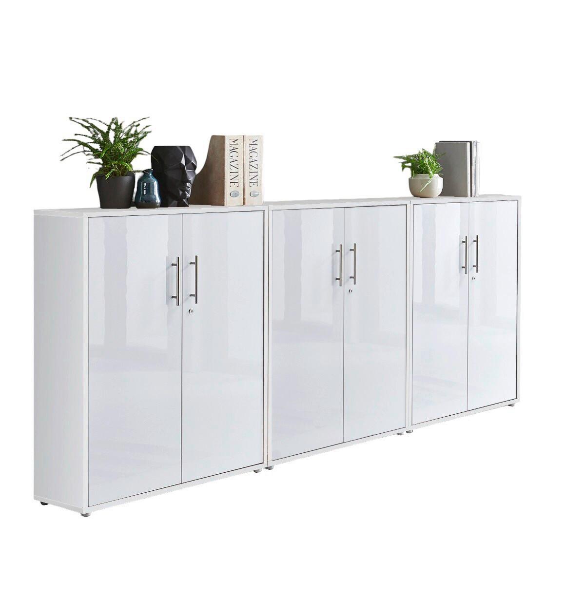 Aktenschrank Office Edition Weiß/Weiß Hochglanz B: 253,2cm - Weiß Hochglanz/Weiß, MODERN, Holzwerkstoff (253,2/113,6/33cm) - MID.YOU