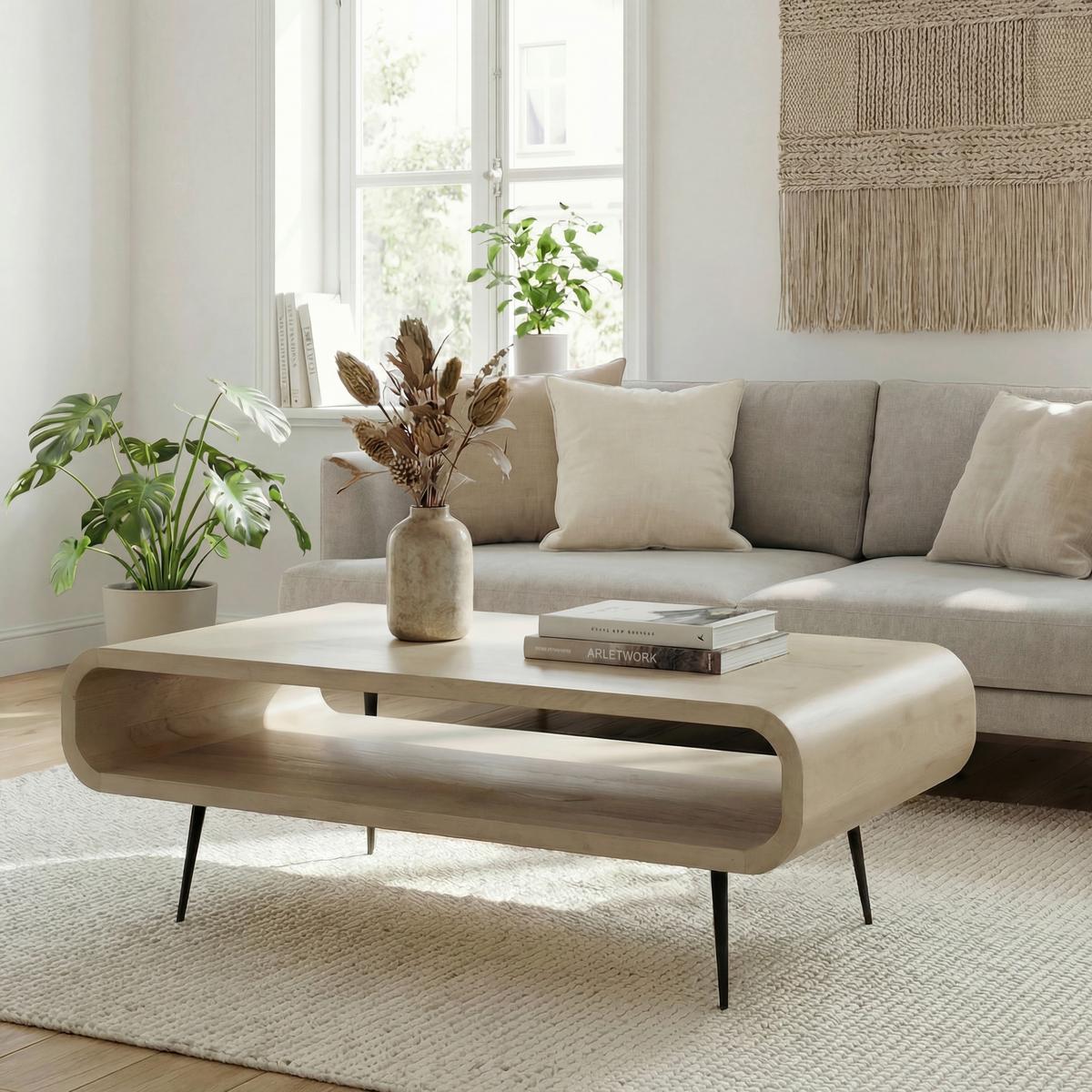 COUCHTISCH Mangoholz B: 90cm - Schwarz/Weiß, Design, Holz/Metall (90/55/30cm) - Livetastic